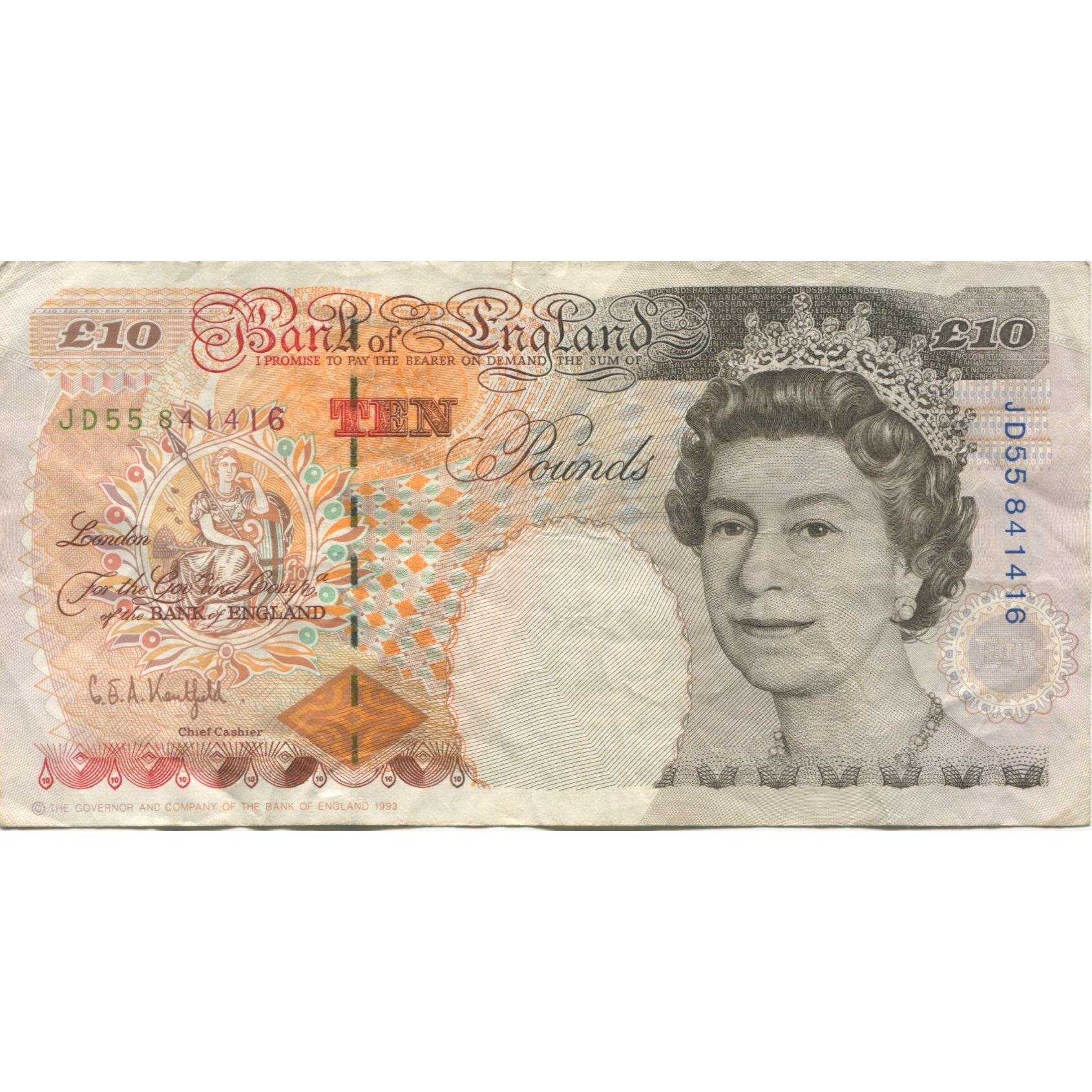 Banknote, Great Britain, 10 Pounds, 1993, KM:386a, VF(20-25)
