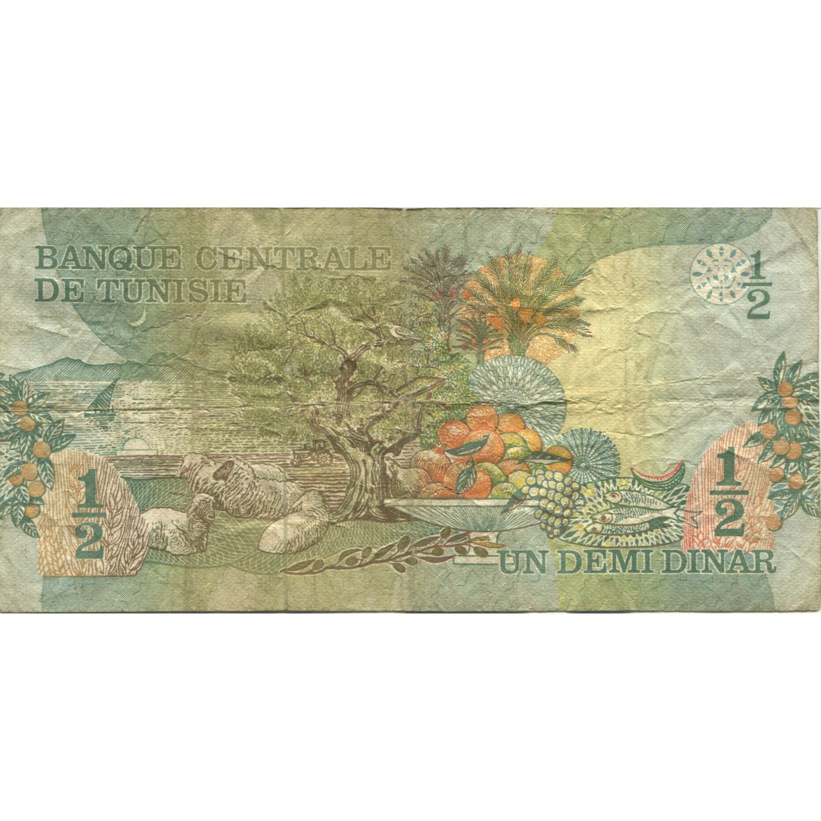 Banknote, Tunisia, 1/2 Dinar, 1973, 1973-10-15, KM:69a, VF(20-25)
