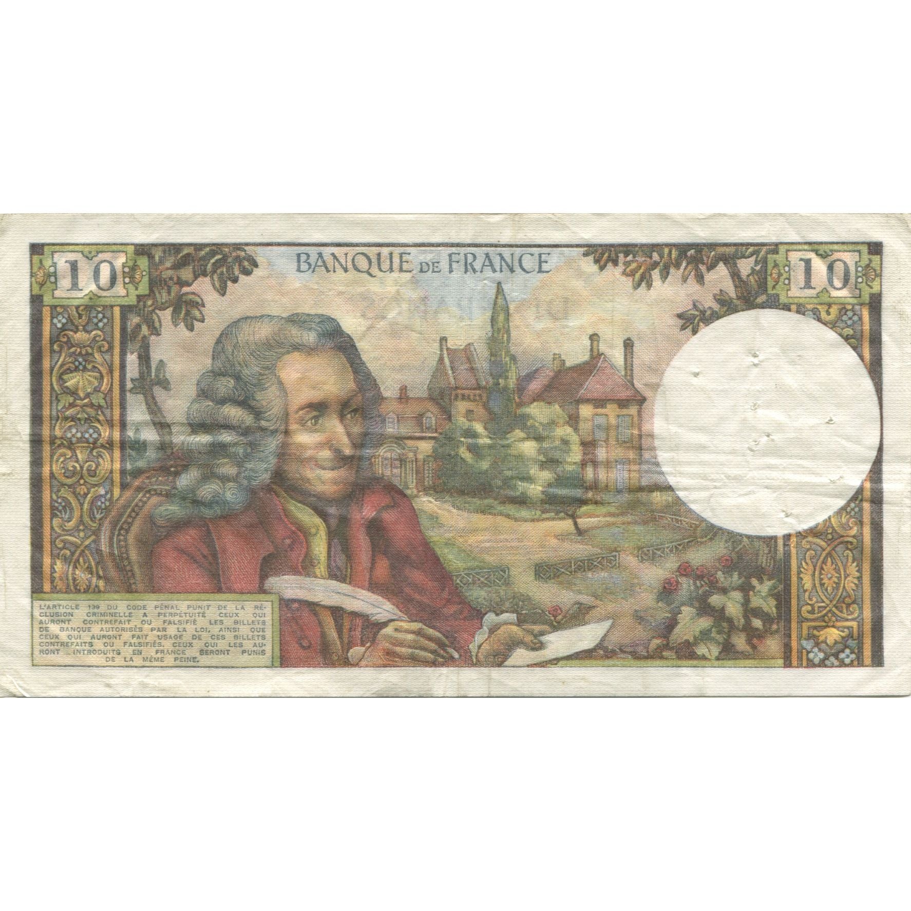 France, 10 Francs, Voltaire, 1971, 1971-09-02, EF(40-45), Fayette:62.51, KM:147d