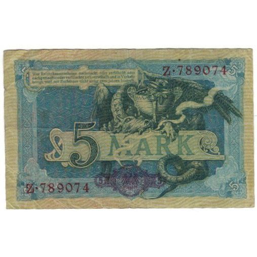 Banknote, Germany, 5 Mark, 1904-1906, 1904-10-31, KM:8a, VF(20-25)