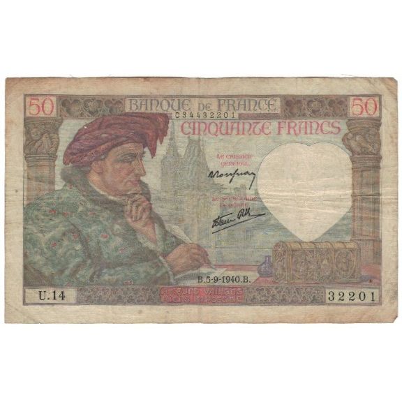 France, 50 Francs, 1940, P. Rousseau and R. Favre-Gilly, 1940-09-05, AG(1-3)
