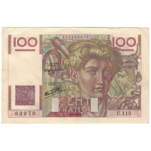 França, 100 Francs, 1946, 1946-10-03, EF(40-45), Fayette:28.9, KM:128a