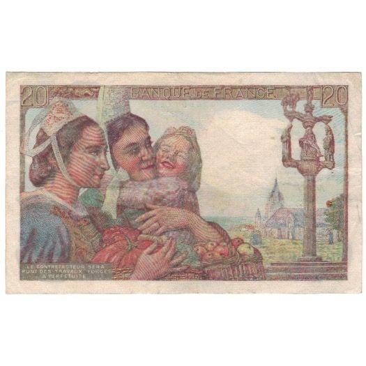 France, 20 Francs, Pêcheur, 1942, P. Rousseau and R. Favre-Gilly, 1942-09-24