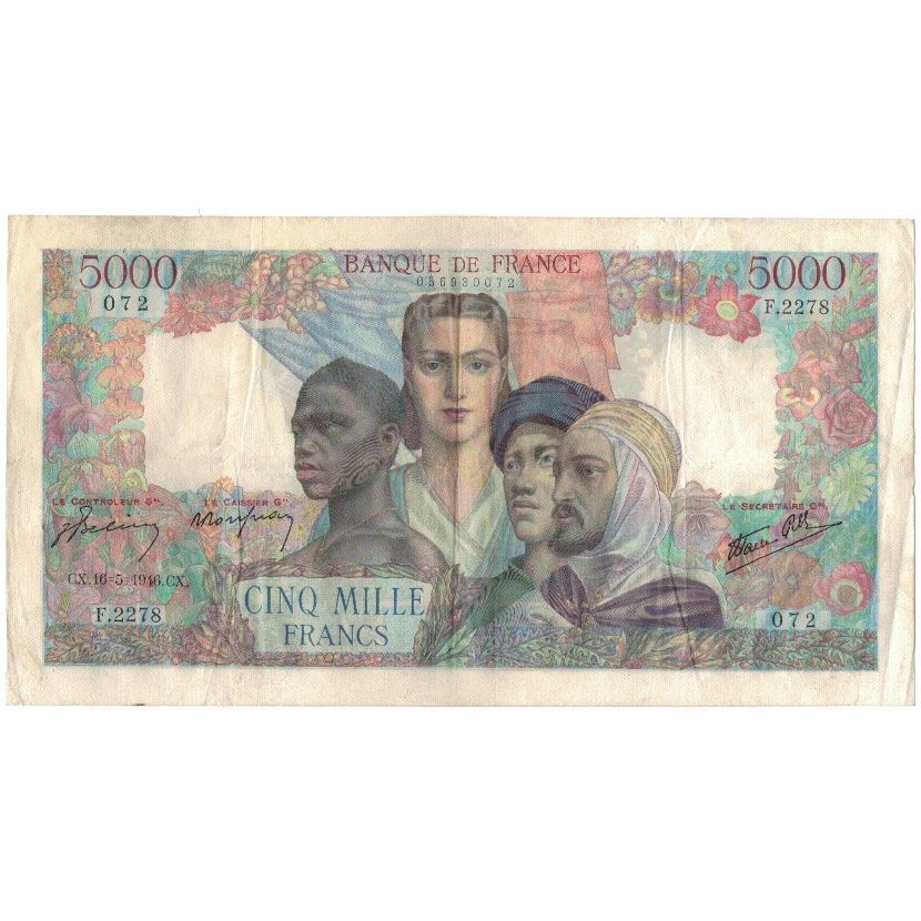 France, 5000 Francs, 1946, 1946-05-16, TB+, Fayette:47.53, KM:103c