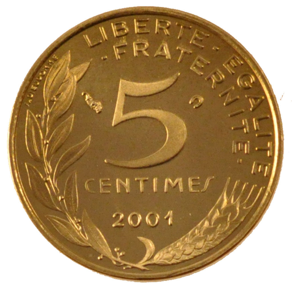 FRANCE, Marianne, 5 Centimes, 2001, Paris, KM #933, MS(65-70), Aluminum-Bronze,.