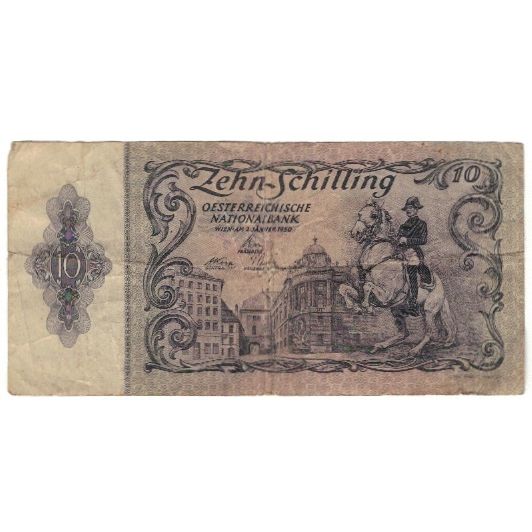 Banknote, Austria, 10 Schilling, 1949-1954, 1950-01-02, KM:128, VG(8-10)