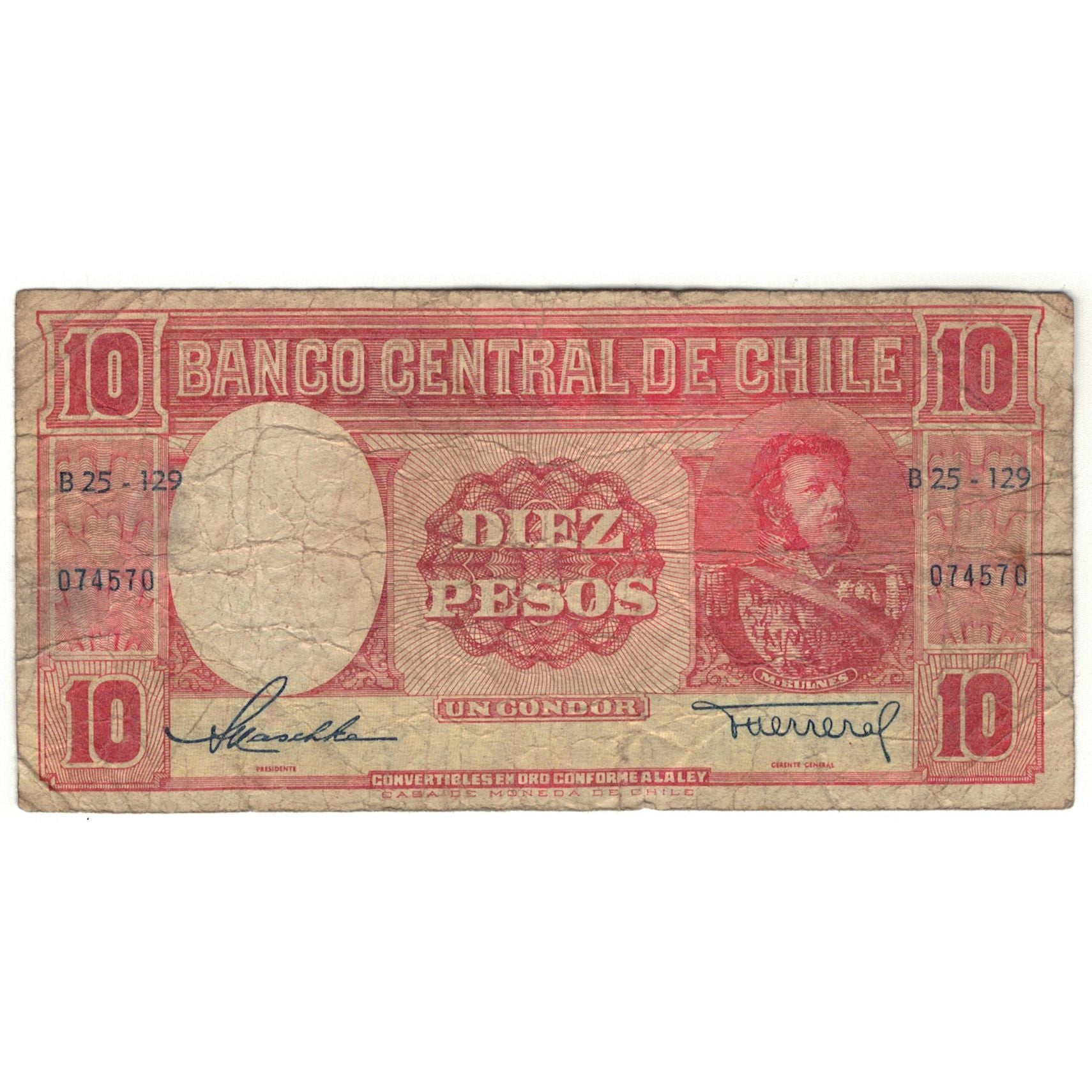 Banknote, Chile, 10 Pesos = 1 Condor, 1960, KM:111, AG(1-3)
