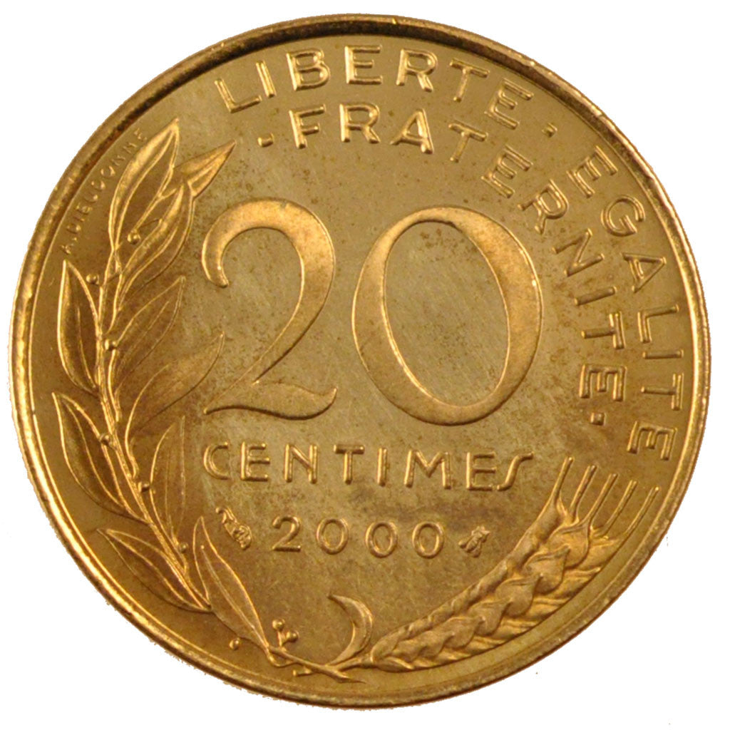 FRANCE, Marianne, 20 Centimes, 2000, Paris, KM #930, MS(65-70),...