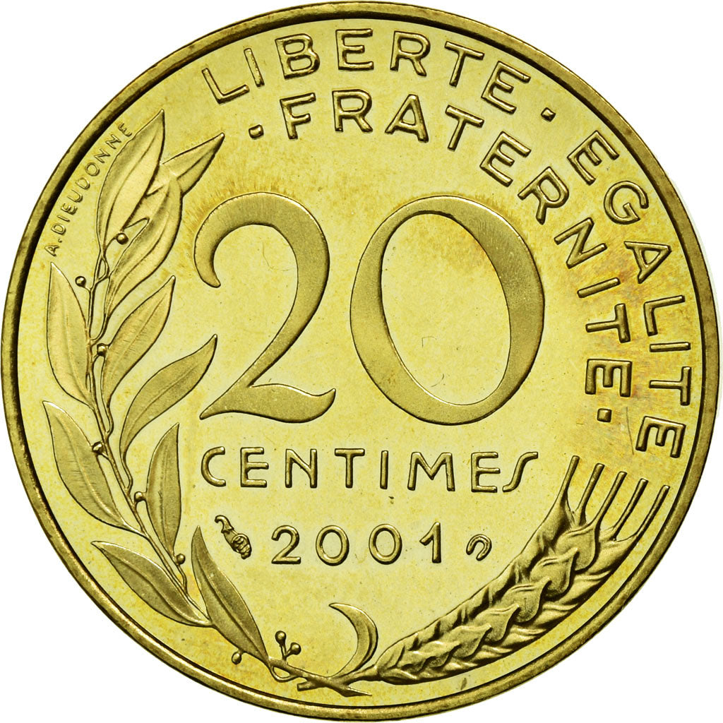 Coin, France, Marianne, 20 Centimes, 2001, MS(65-70), Aluminum-Bronze