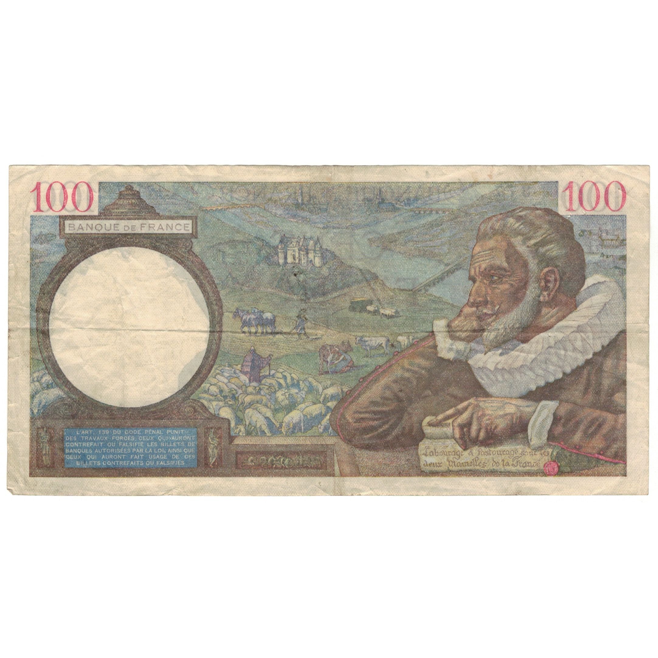 France, 100 Francs, Sully, 1940, 1940-12-05, EF(40-45), Fayette:26.42, KM:94