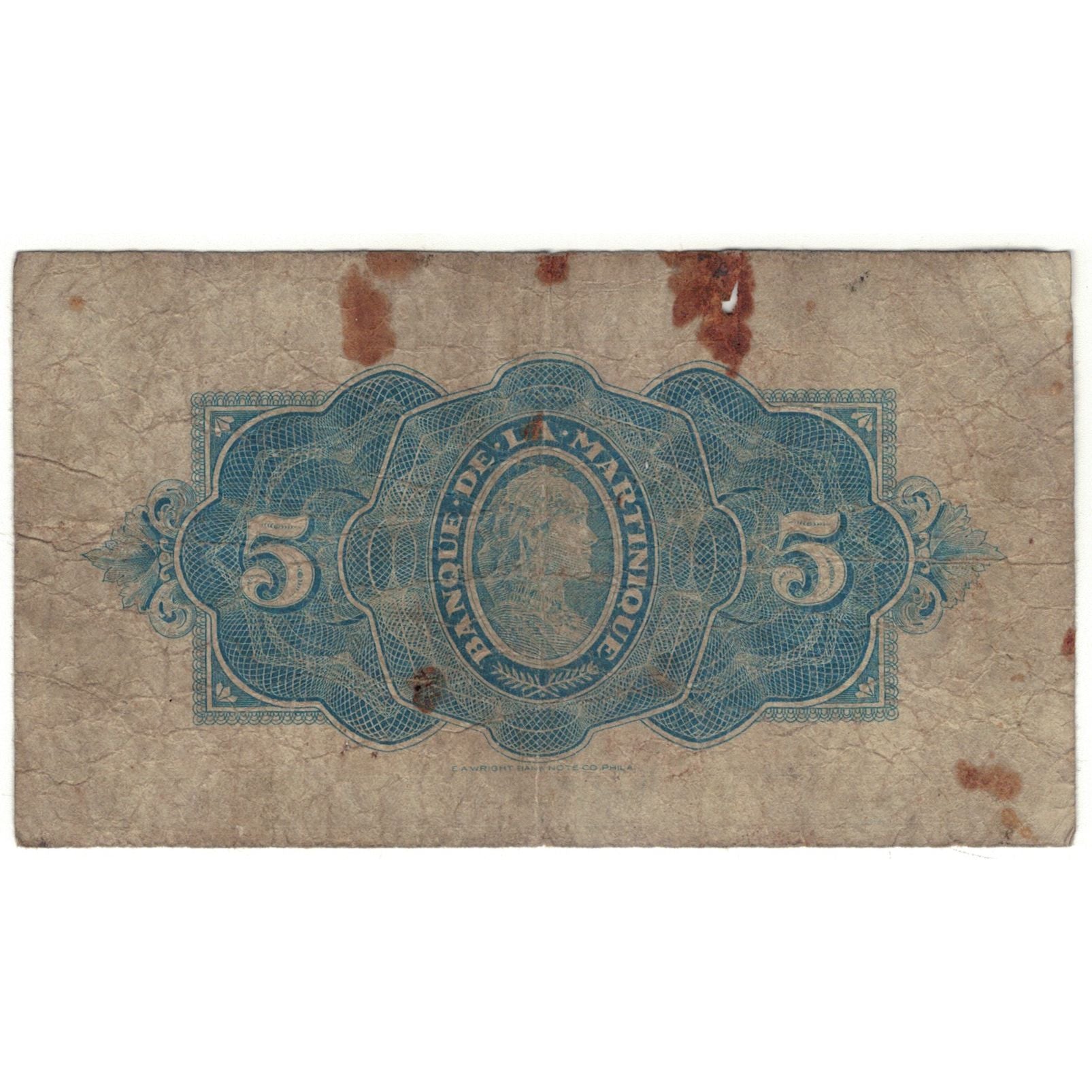 Banknote, Martinique, 5 Francs, 1942, KM:16b, AG(1-3)