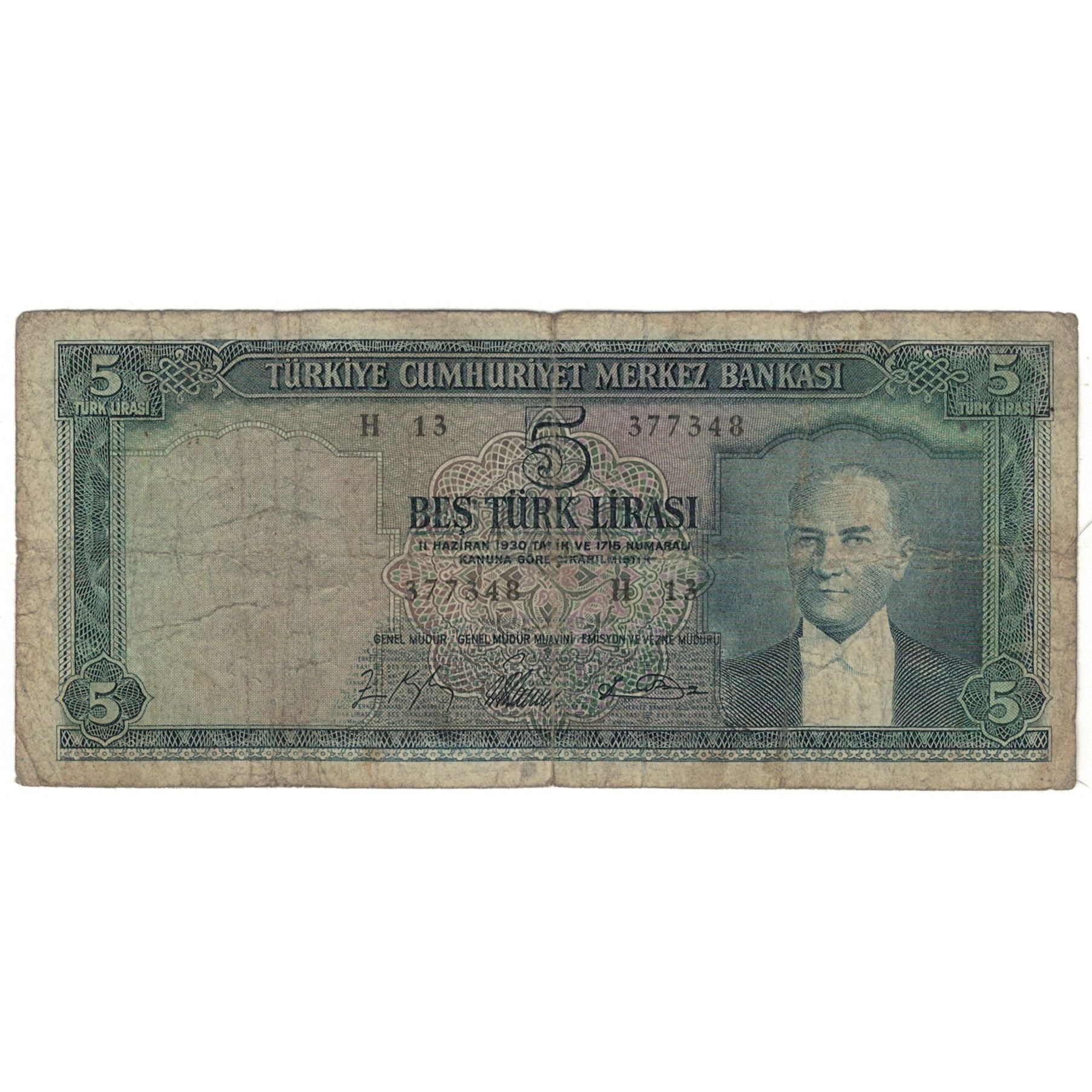 Banknote, Turkey, 5 Lira, 1930, 1930-06-11, KM:173a, VG(8-10)