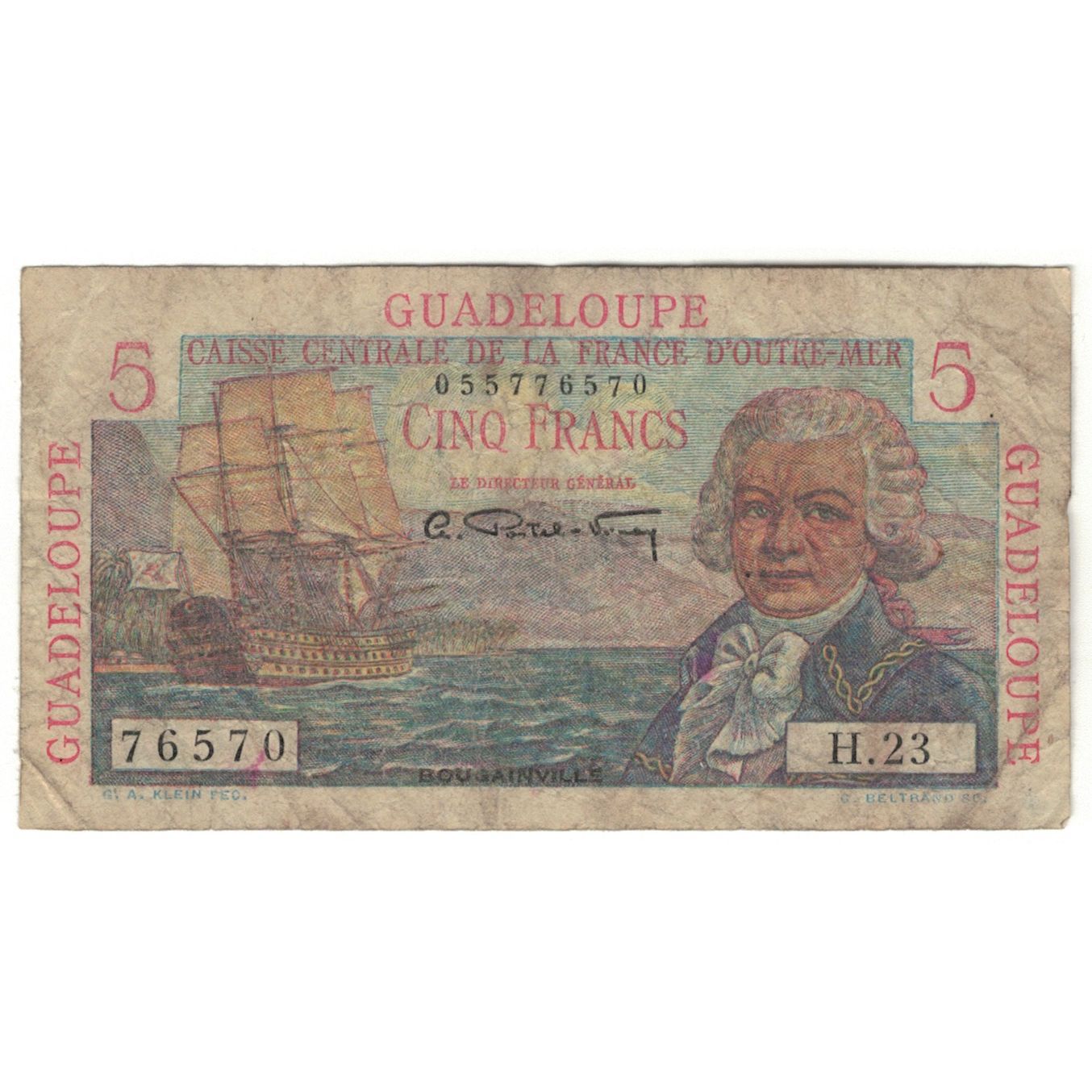 Gwadelupa, 5 Francs, VG(8-10), KM:31