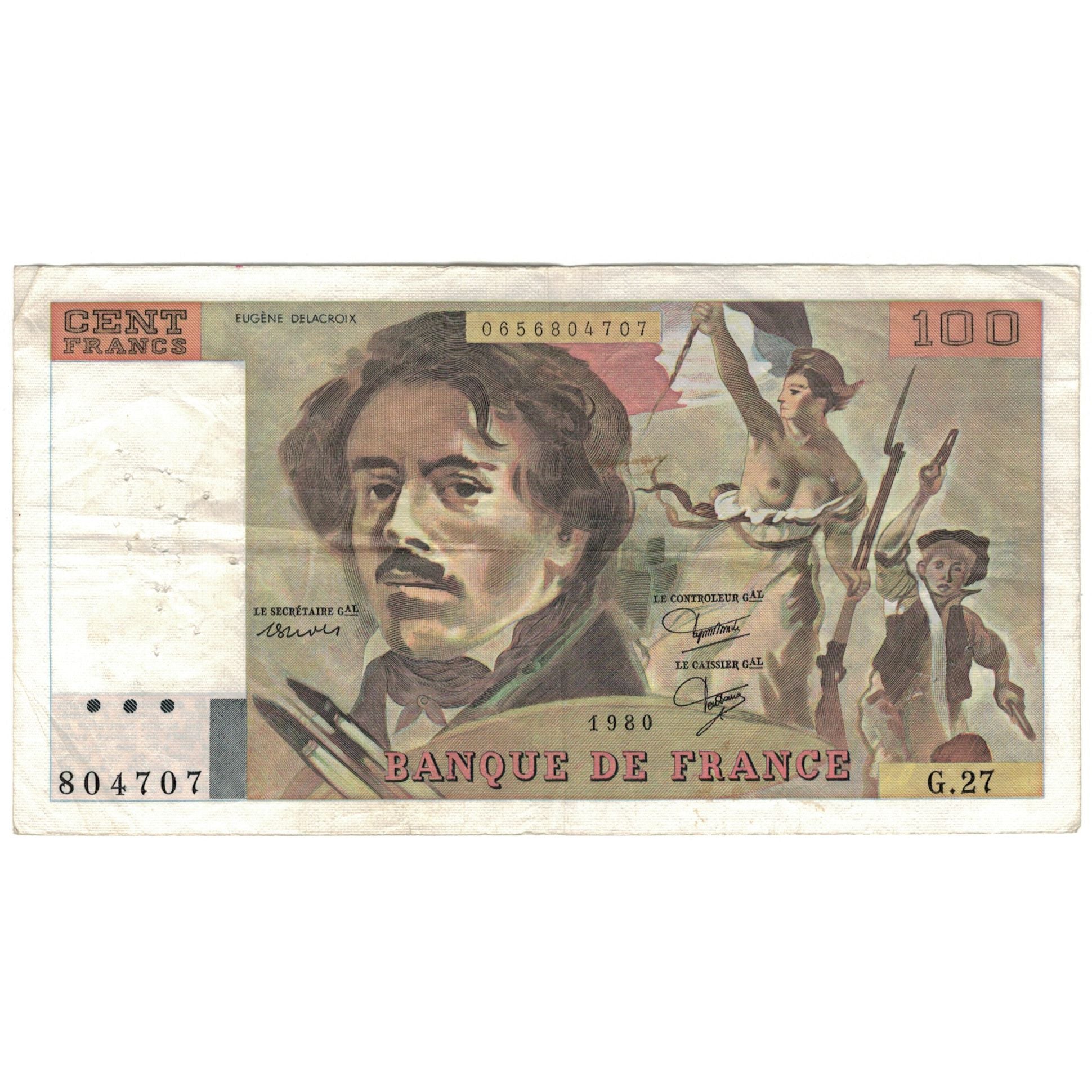 France, 100 Francs, Delacroix, 1980, TTB, Fayette:69.4a, KM:154b
