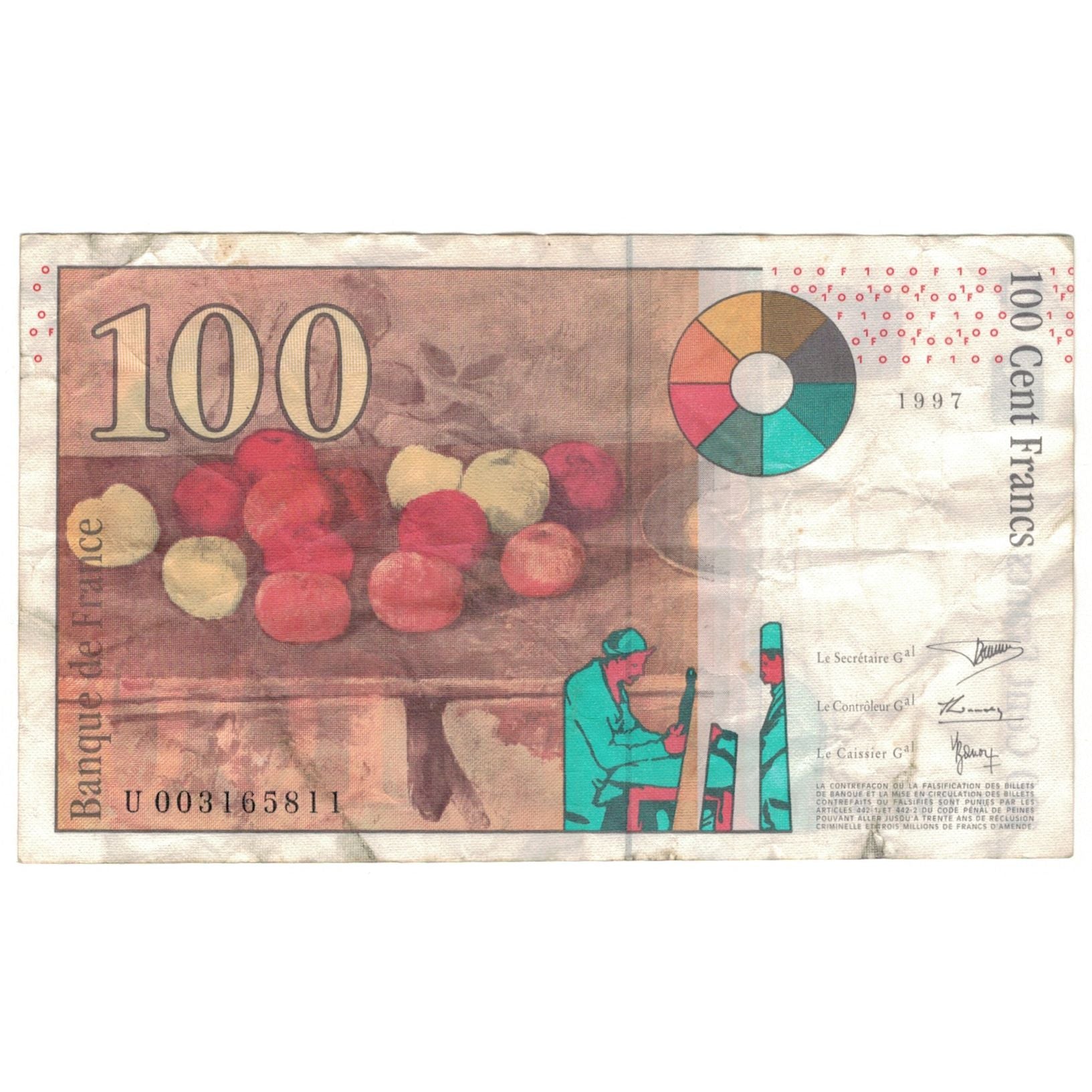 France, 100 Francs, Cézanne, 1997, TB, Fayette:F74.01, KM:158a