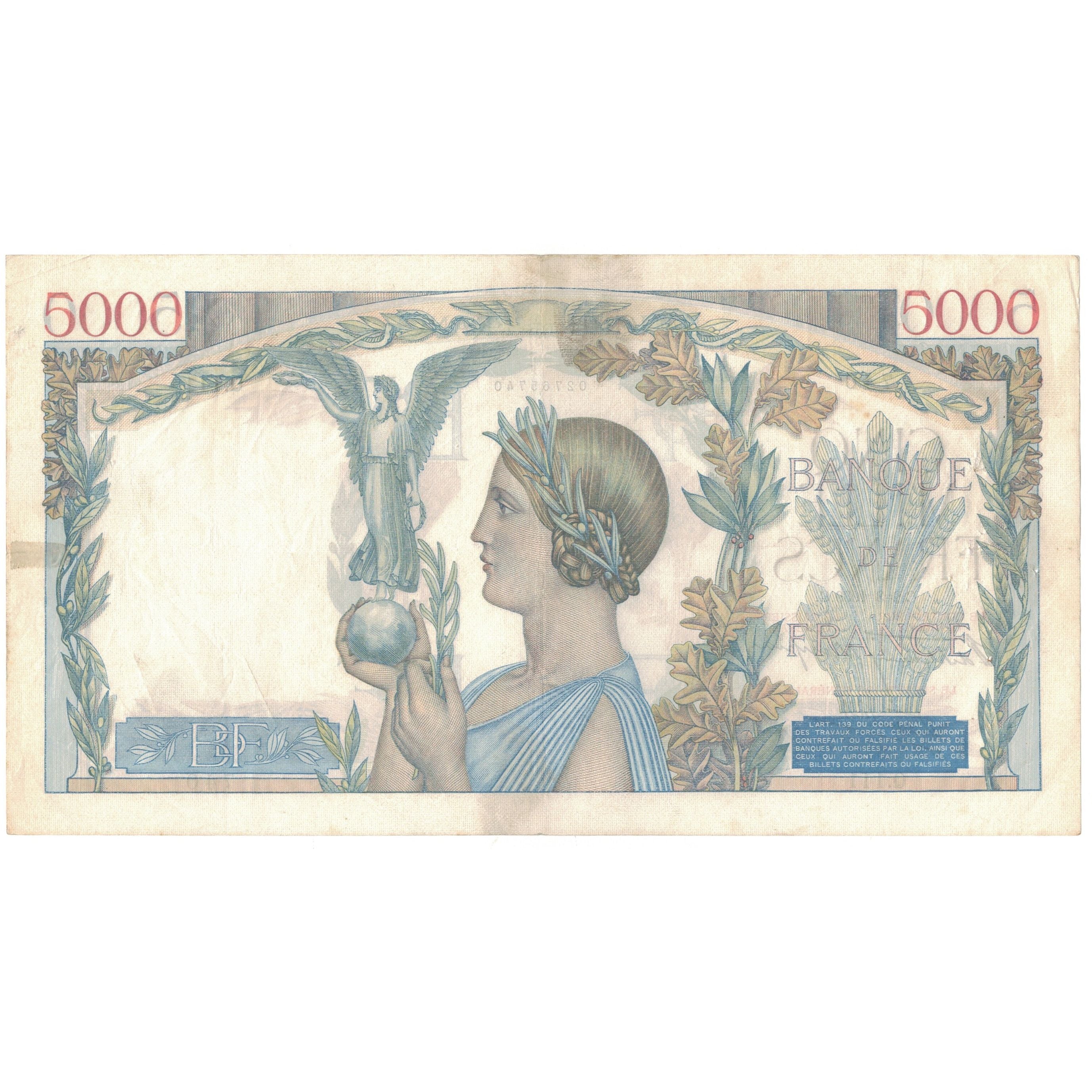Francia, 5000 Francs, 1939, Q.111, BC+, Fayette:46.3, KM:97a