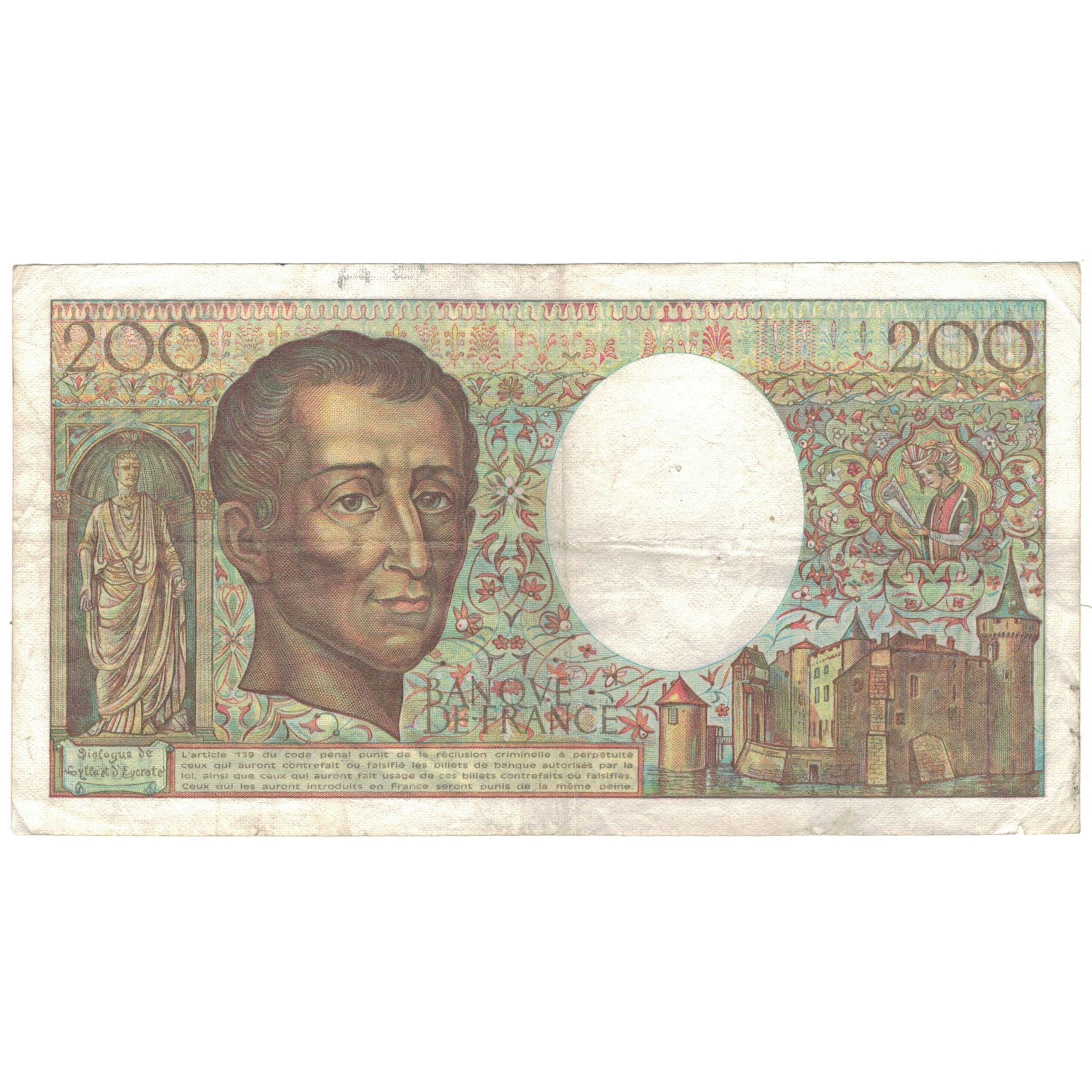 France, 200 Francs, Montesquieu, 1988, F.061, TB, Fayette:70.8, KM:155c