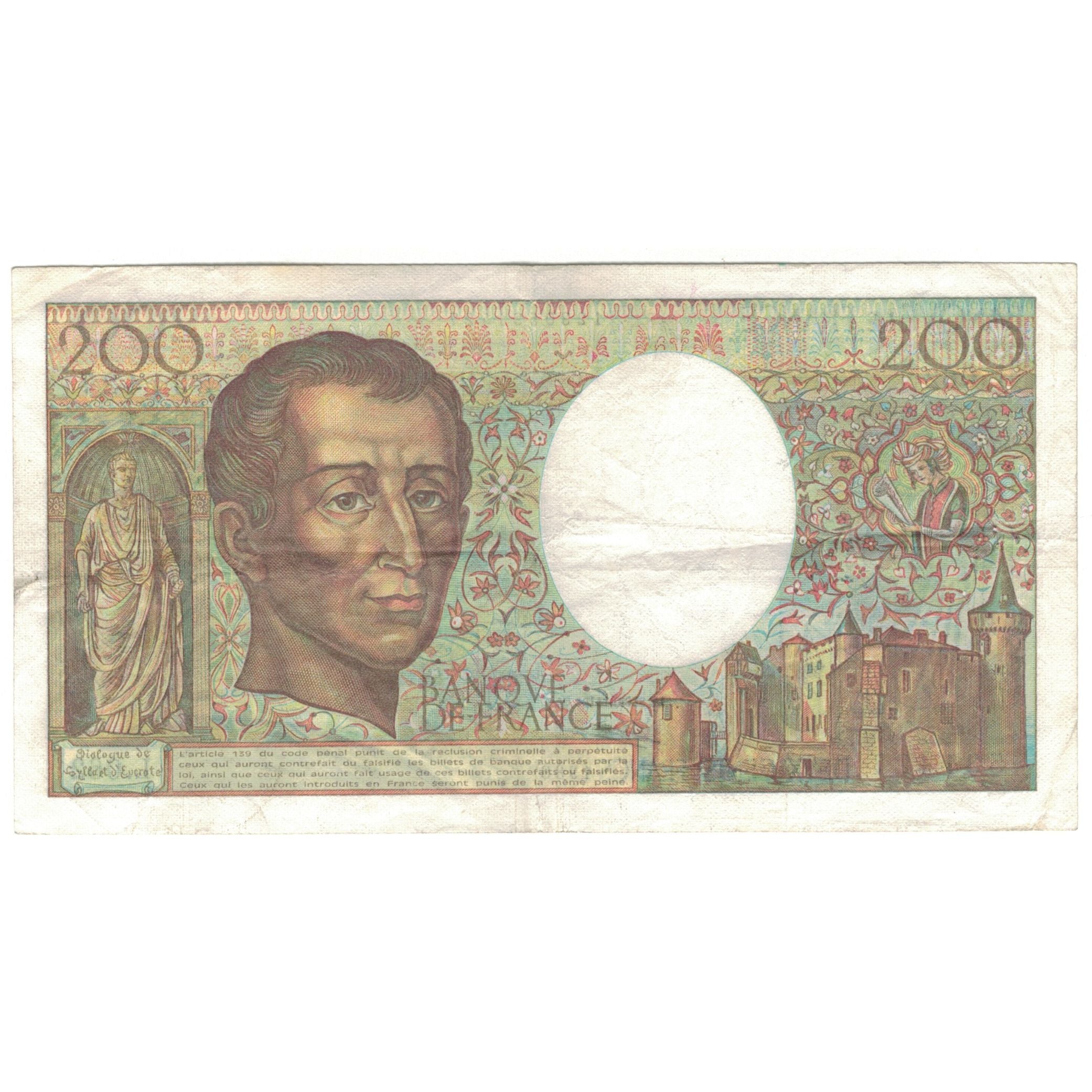 Francja, 200 Francs, Montesquieu, 1988, L.062, VF(20-25), Fayette:70.8, KM:155c