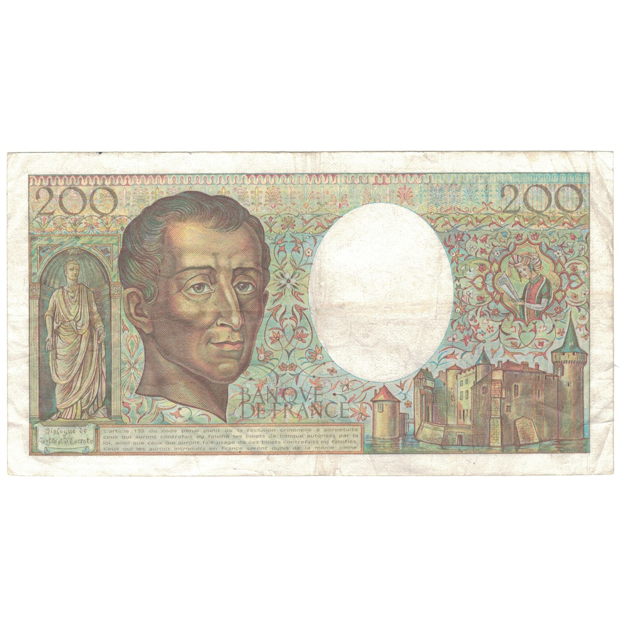 France, 200 Francs, Montesquieu, 1988, G.059, VF(20-25), Fayette:70.8, KM:155c