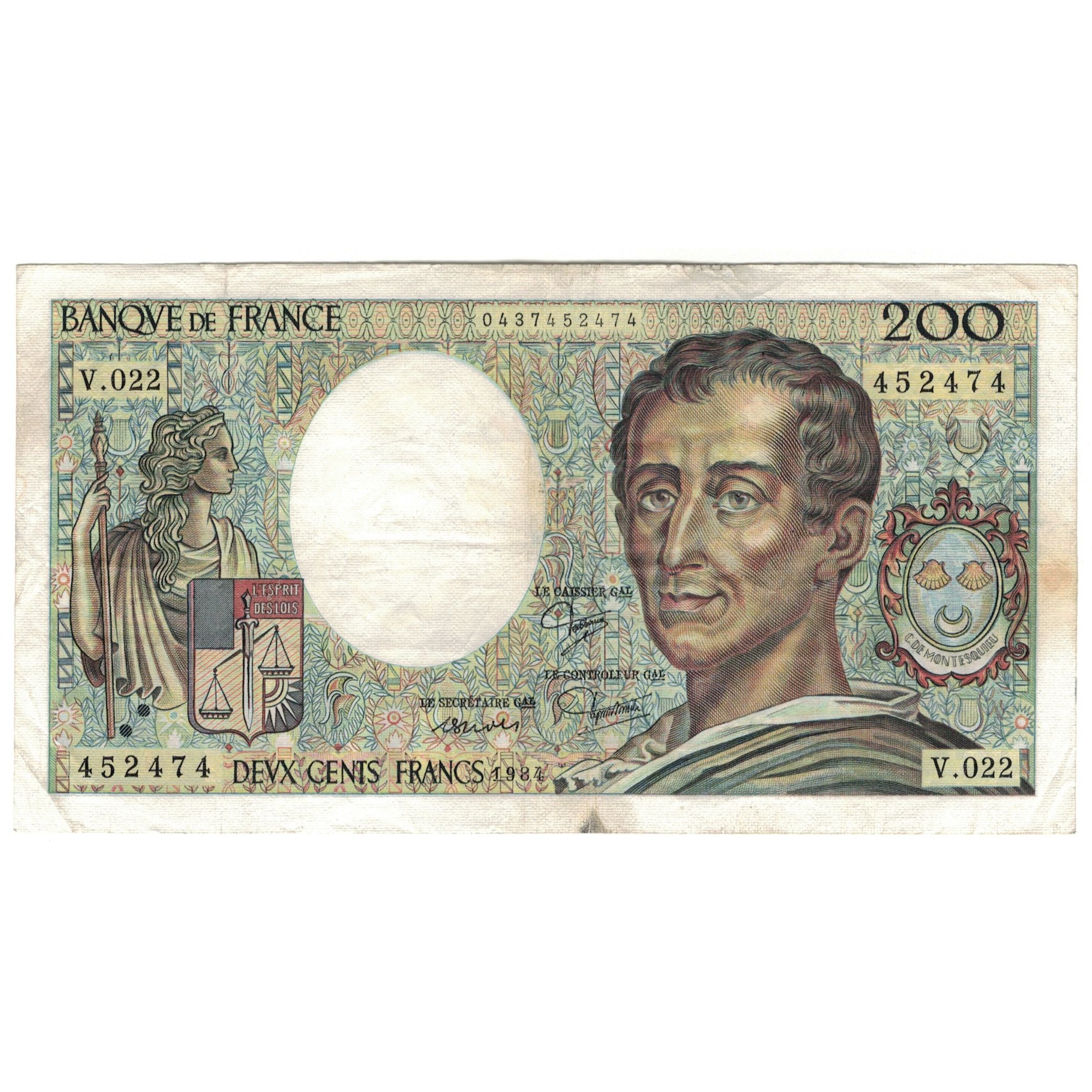 France, 200 Francs, 1984, V.022, VF(20-25), Fayette:70.4, KM:155a