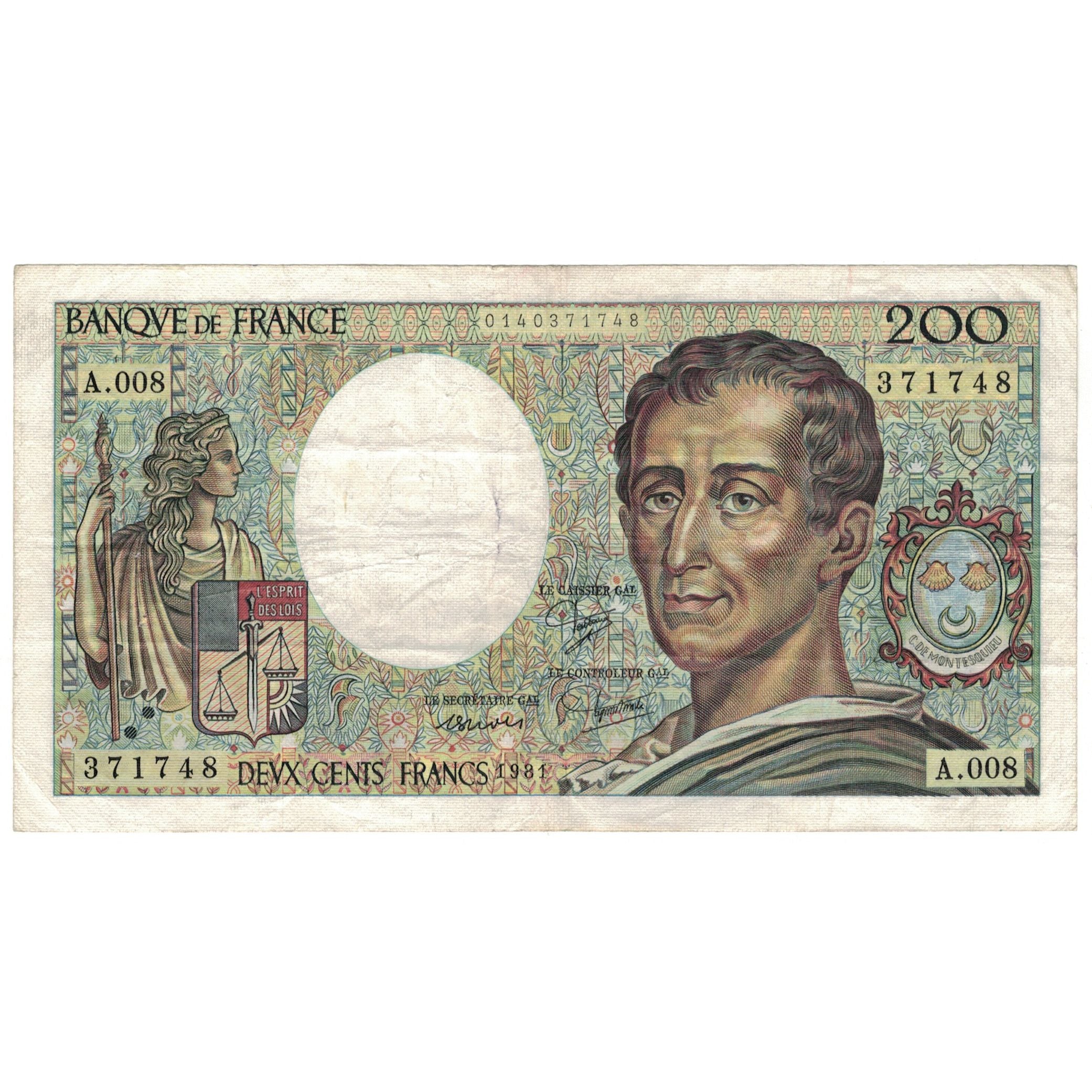 France, 200 Francs, 1981, A.008, VF(20-25), Fayette:70.1, KM:155a