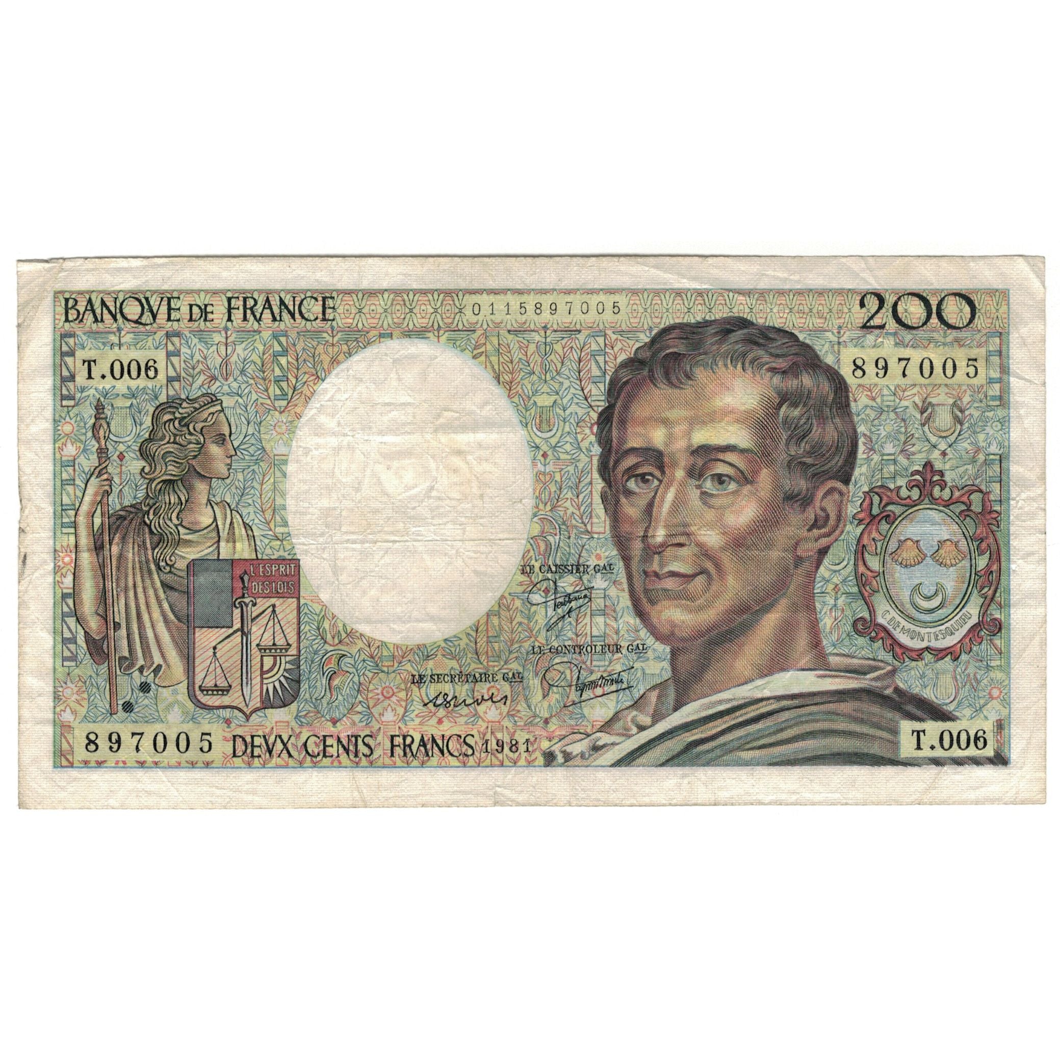 France, 200 Francs, 1981, T.006, VF(20-25), Fayette:70.1, KM:155a