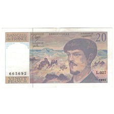 France, 20 Francs, Debussy, 1990, L.027, AU(55-58), Fayette:66bis.1, KM:151d