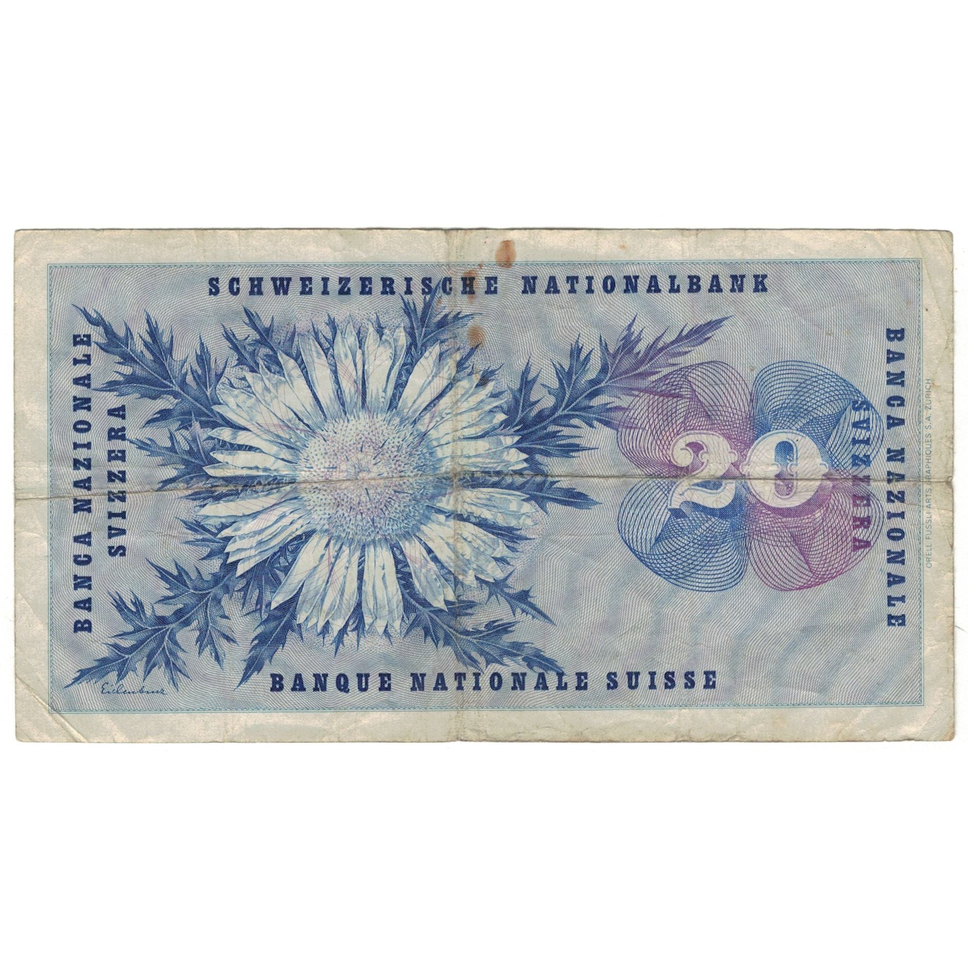 Banknote, Switzerland, 20 Franken, 1956, 1956-07-05, KM:46d, VG(8-10)