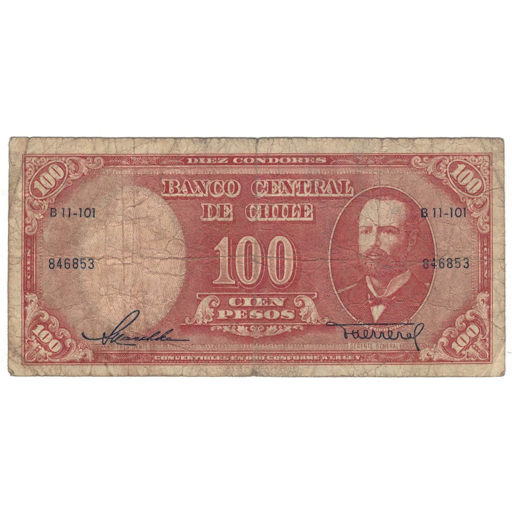 Banknote, Chile, 100 Pesos = 10 Condores, KM:113, VG(8-10)