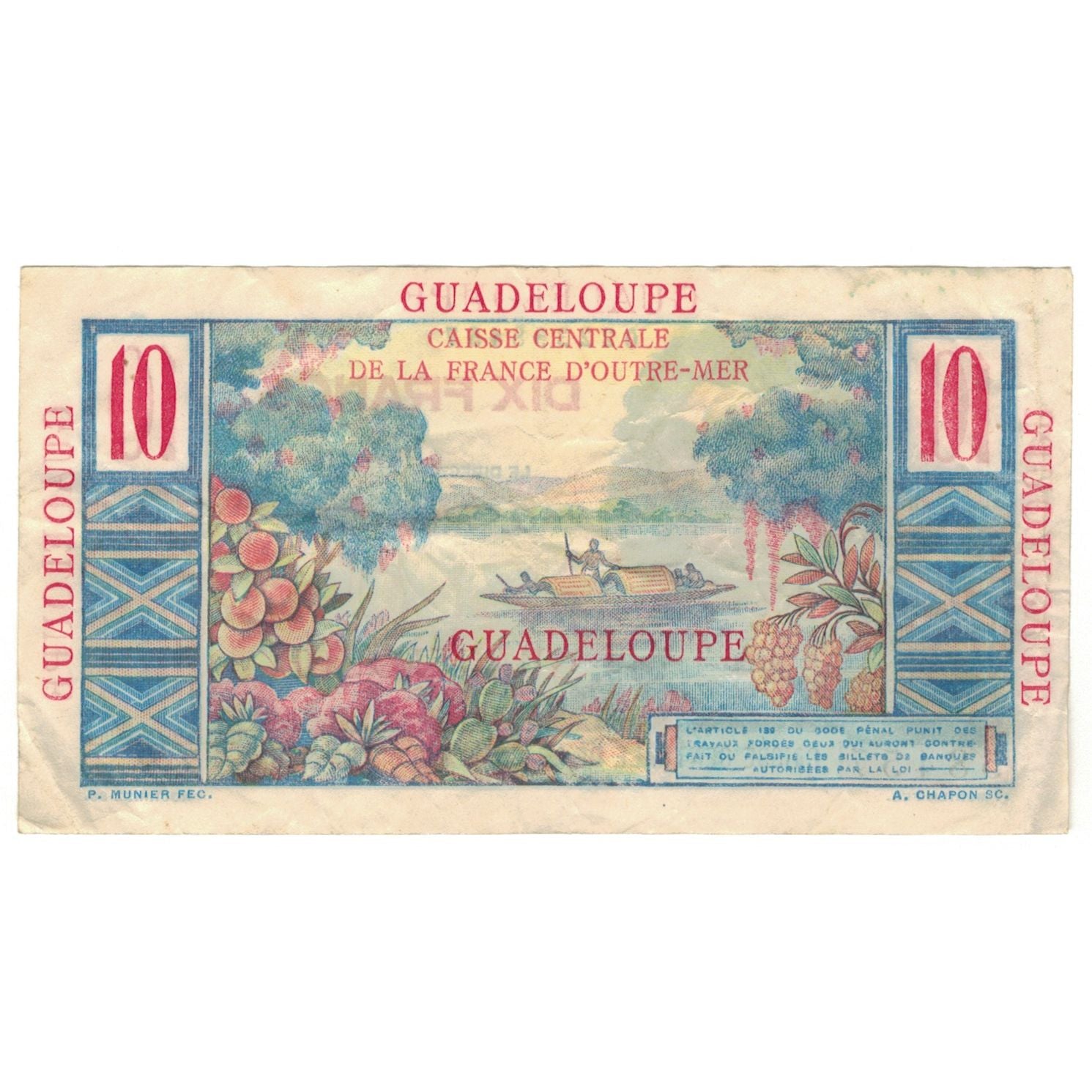 Guadeloupe, 10 Francs, Z.9, EF(40-45), KM:32