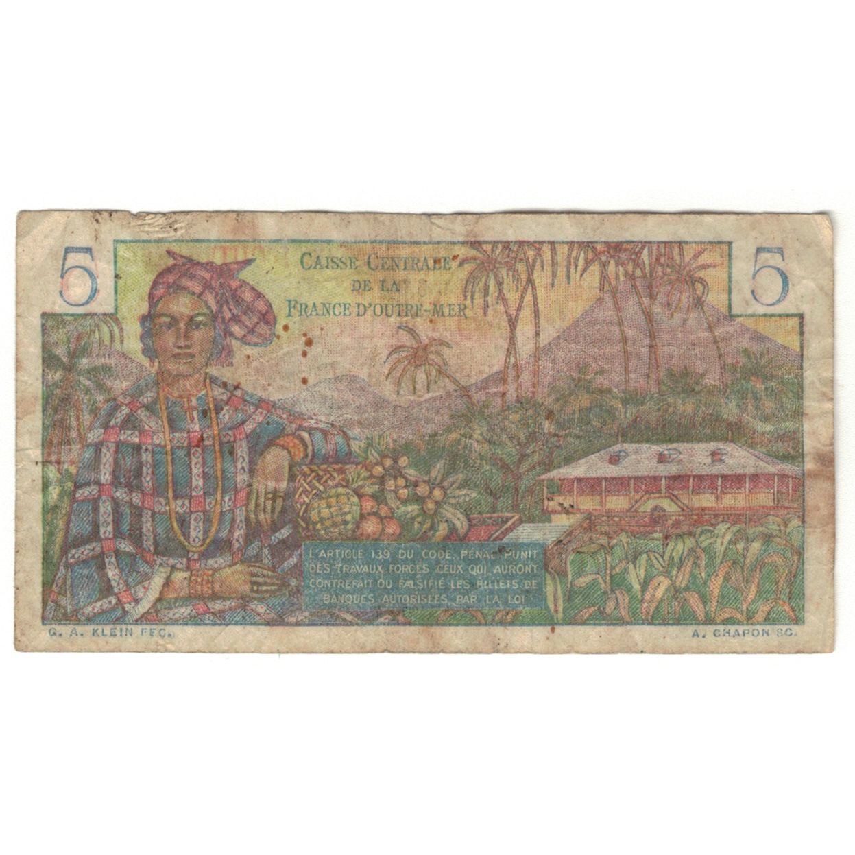 Banknote, French Equatorial Africa, 5 Francs, Undated (1947), KM:20b, VG(8-10)
