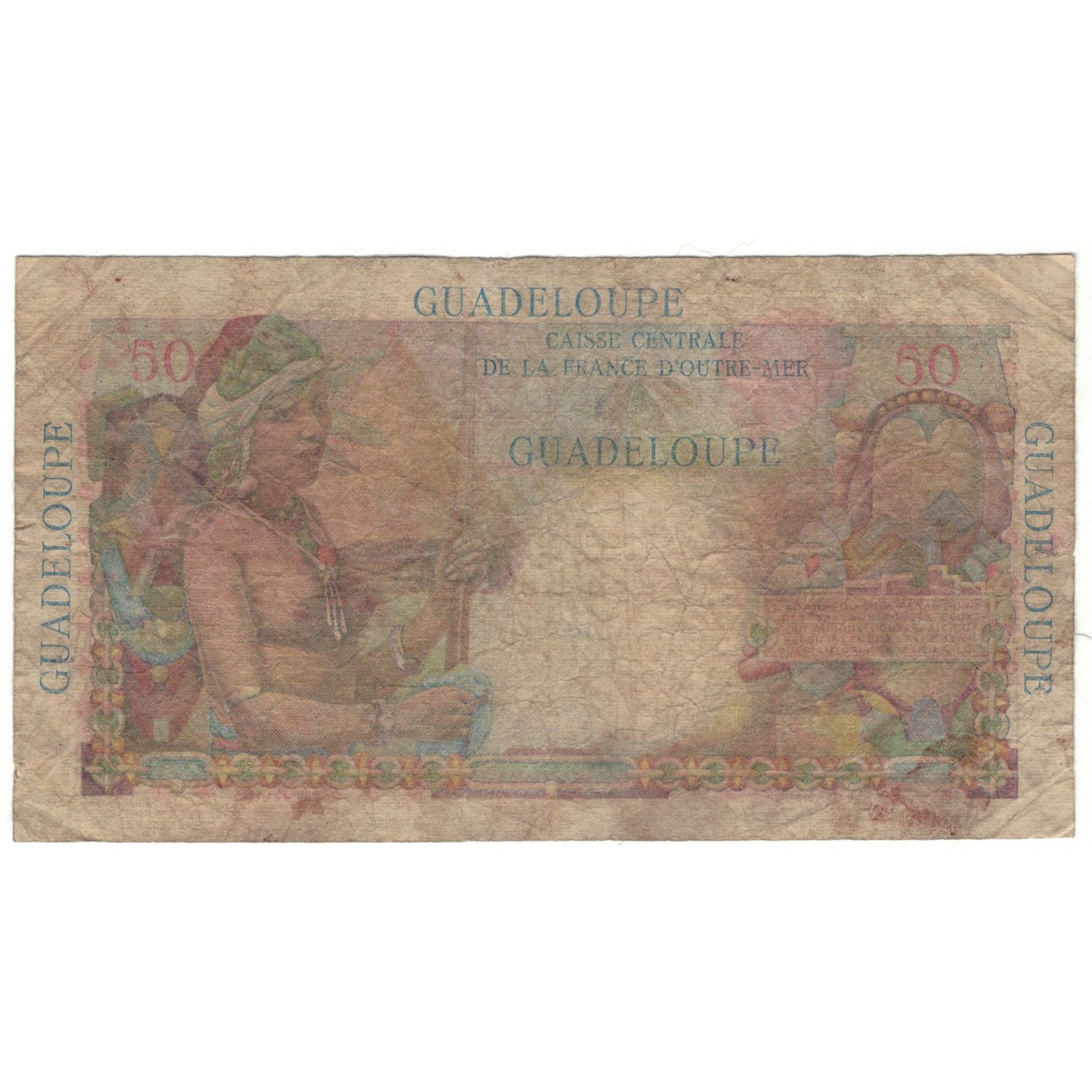 Guadeloupe, 50 Francs, 1947-1949, J.21, VG(8-10), KM:34