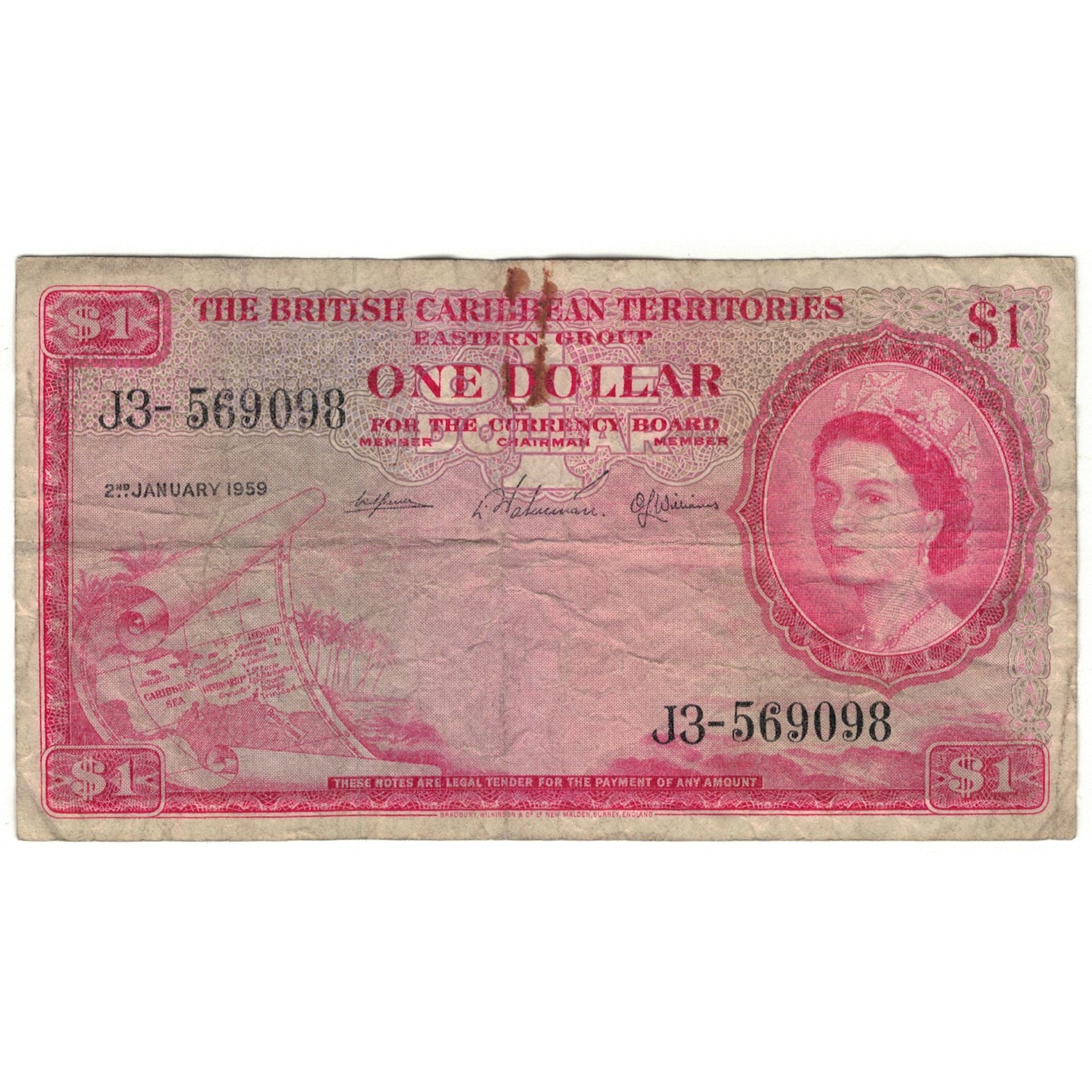 Banknote, British Caribbean Territories, 1 Dollar, 1959, 1959-01-02, KM:7c