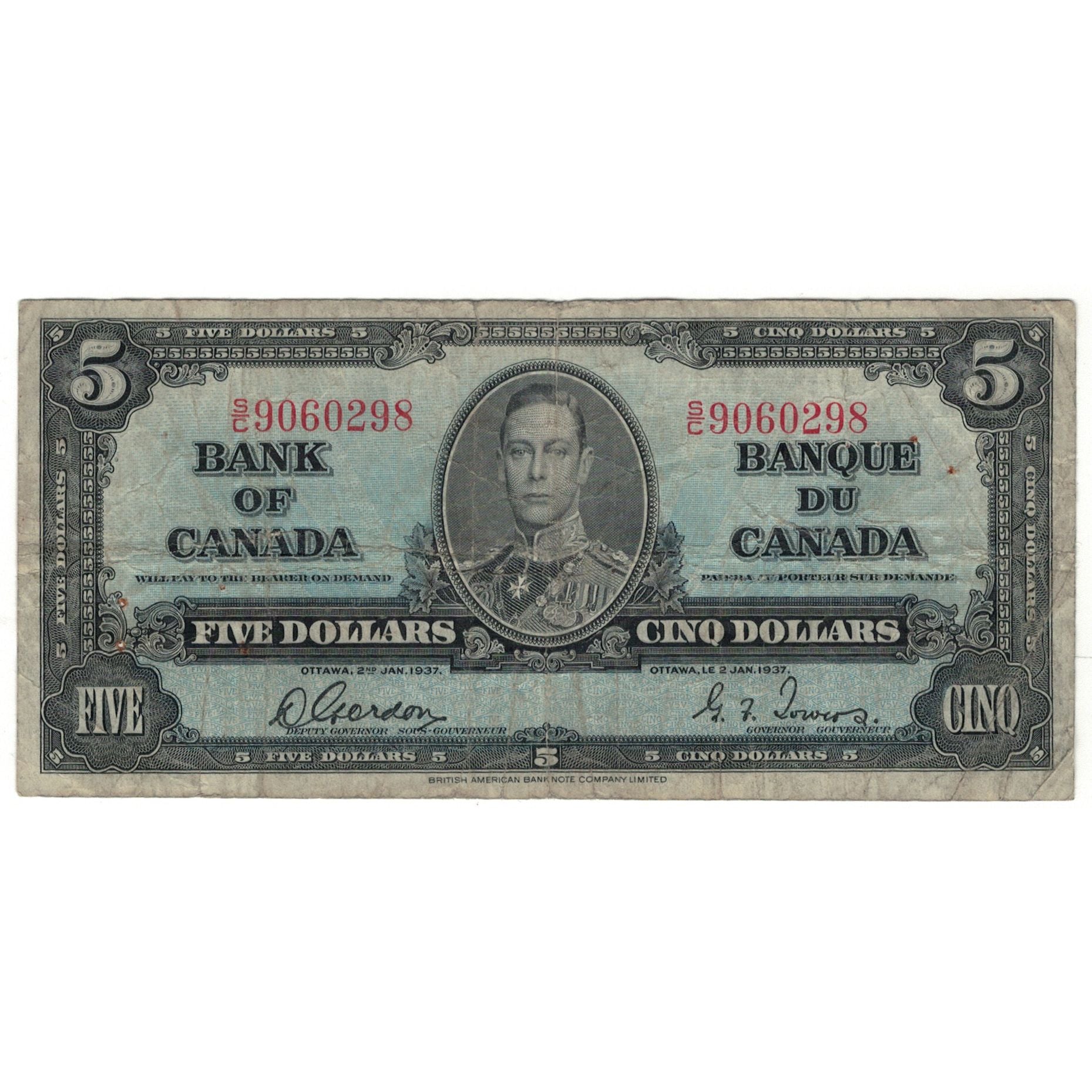 Banconote, Canada, 5 Dollars, 1937-01-02, KM:60b, MB