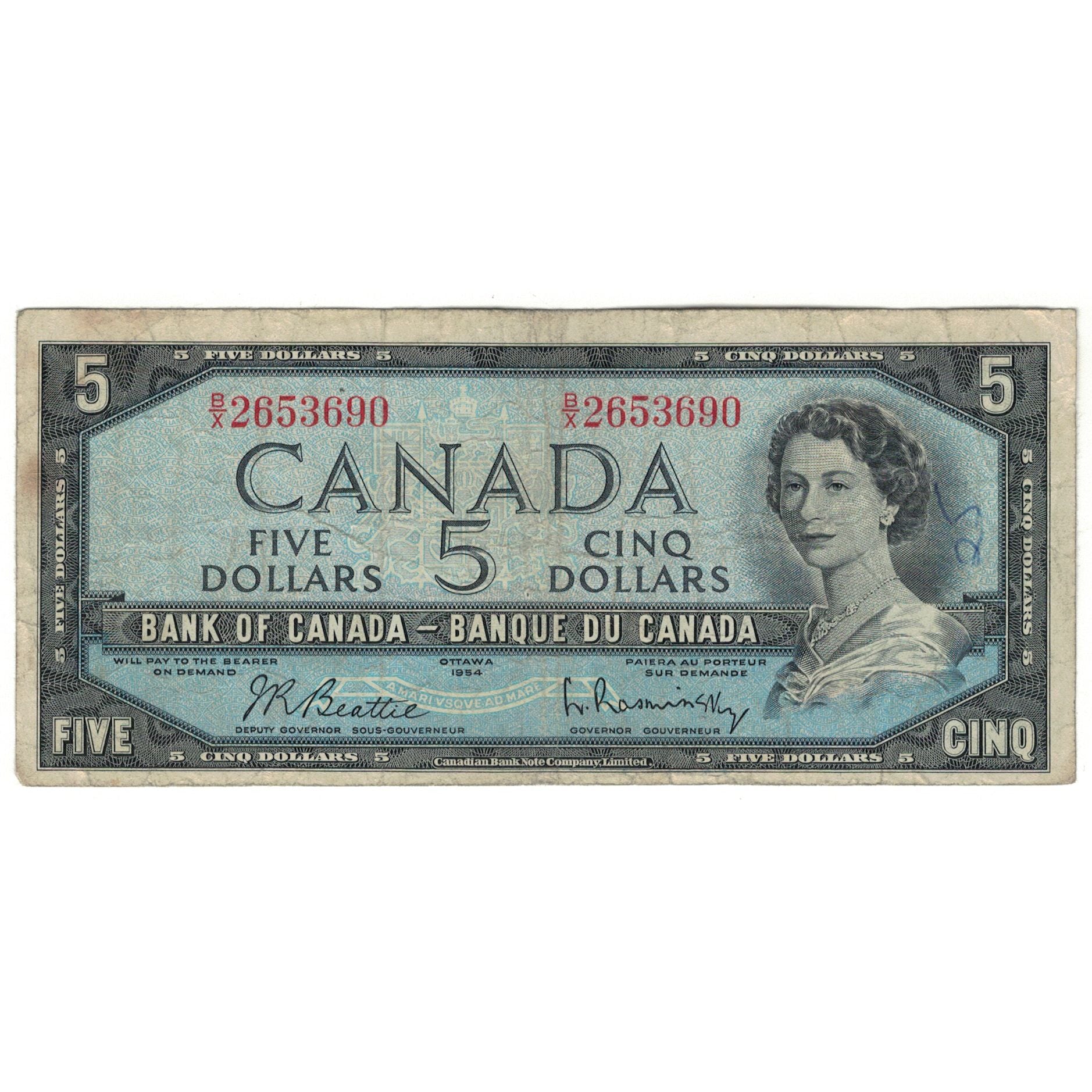 Banknote, Canada, 5 Dollars, 1954, KM:77b, VF(20-25)