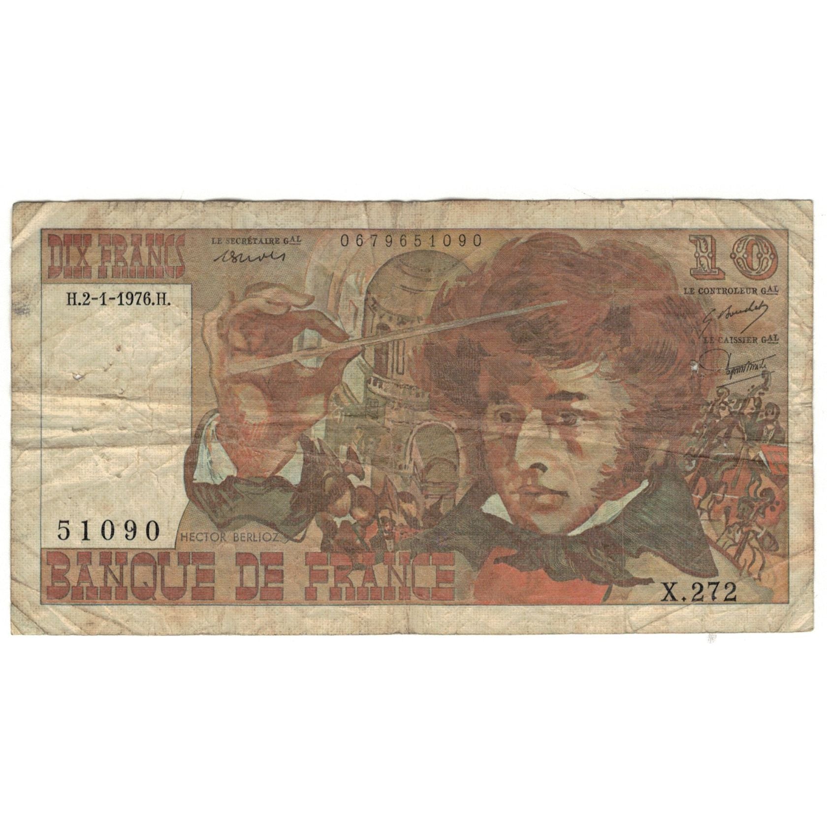 Francia, 10 Francs, Berlioz, 1976, X.272, B, Fayette:63.16, KM:150c