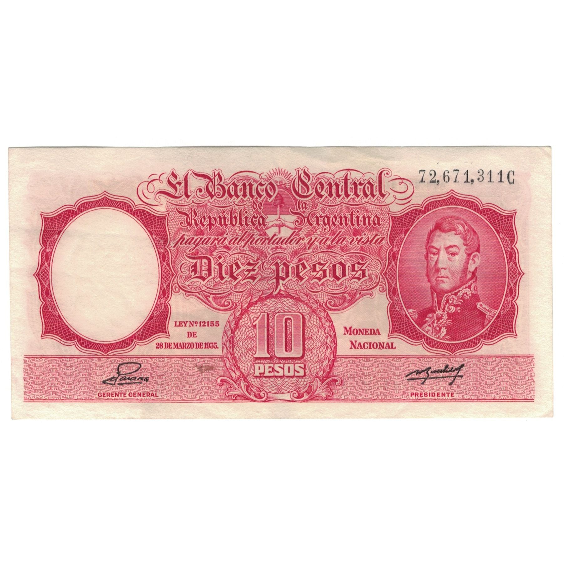 Billet, Argentine, 10 Pesos, 1935, 1935-03-28, KM:265c, SPL