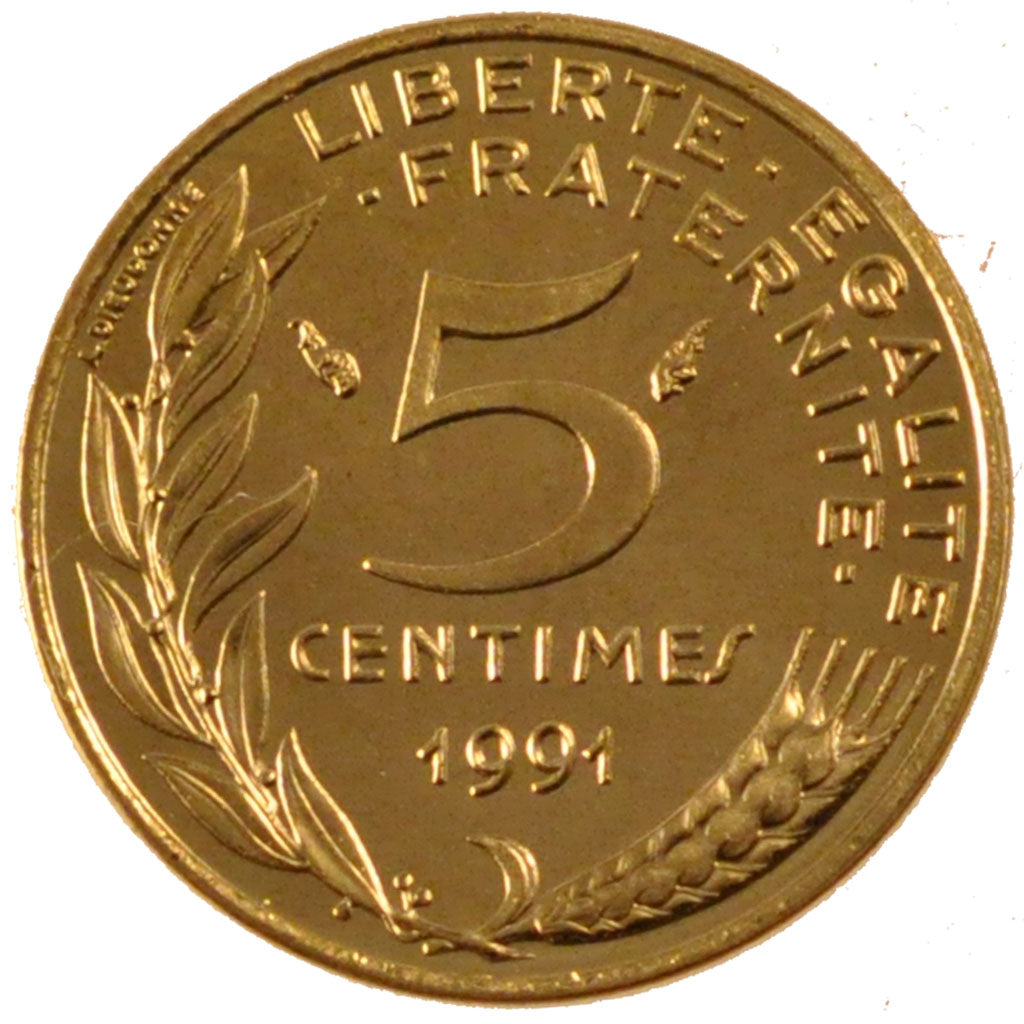 FRANCE, Marianne, 5 Centimes, 1991, Paris, KM #933, MS(65-70), Aluminum-Bronze,.