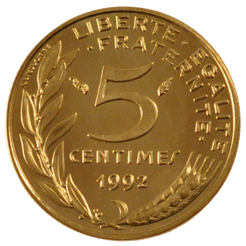 FRANCE, 5 Centimes, 1992, MS(65-70), Aluminium-Bronze, Gadoury #175, 2.00