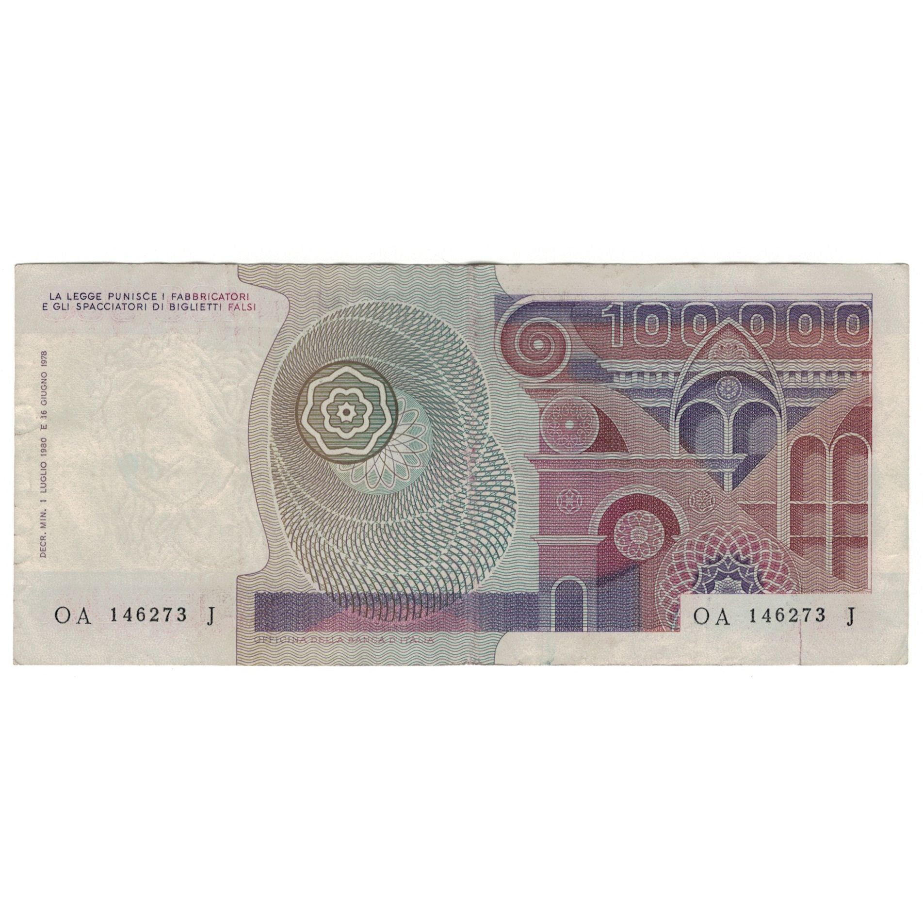 Banknote, Italy, 100,000 Lire, 1978-1980, KM:108b, VF(20-25)