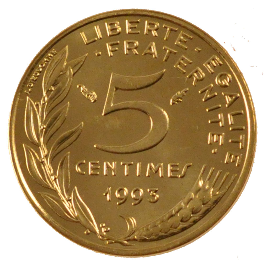 FRANCE, Marianne, 5 Centimes, 1993, Paris, KM #933, MS(65-70), Aluminum-Bronze,.