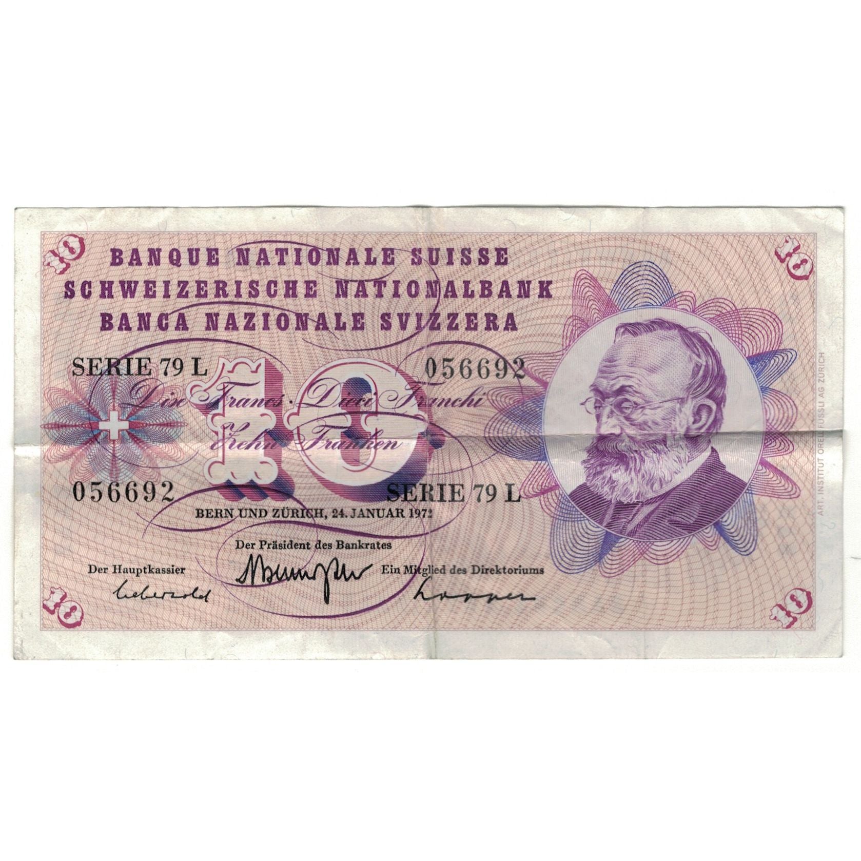 Banknote, Switzerland, 10 Franken, 1972, 1972-01-24, KM:45r, VF(20-25)