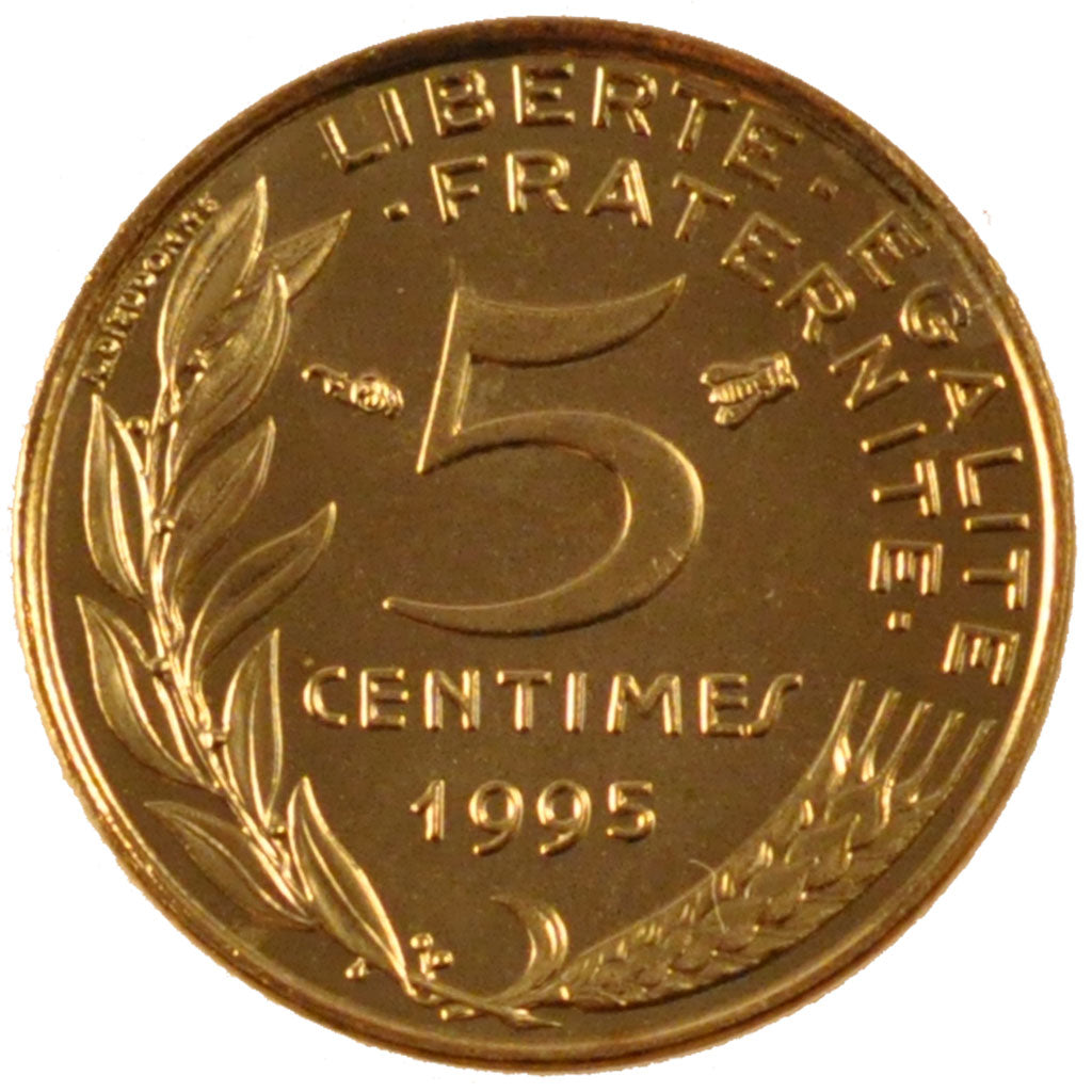 FRANCE, 5 Centimes, 1995, MS(65-70), Aluminium-Bronze, Gadoury #175, 2.00