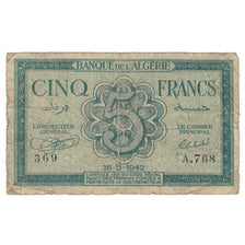 Banknote, Algeria, 5 Francs, 1942, 1942-11-16, KM:91, G(4-6)