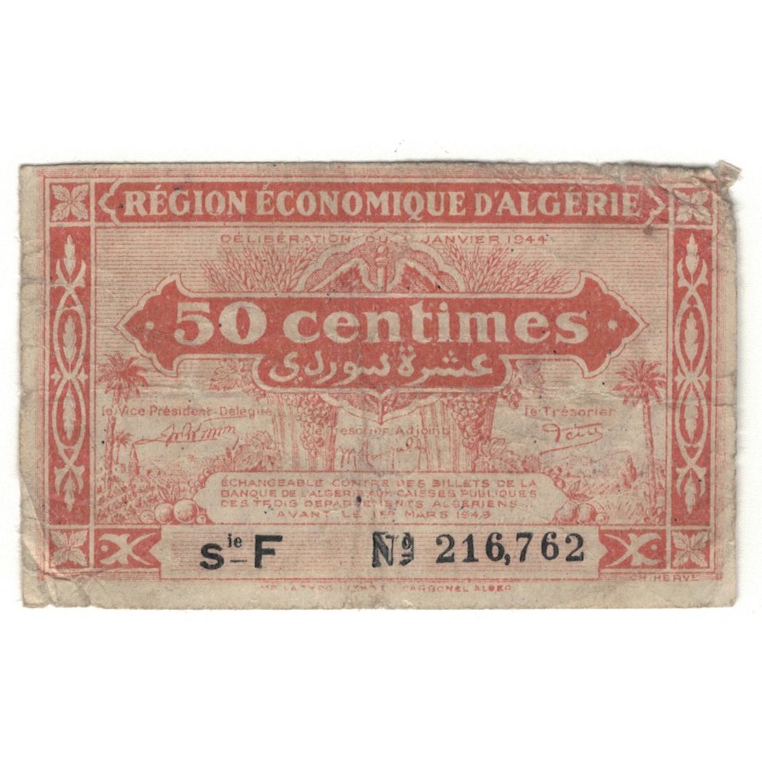 Banknote, Algeria, 50 Centimes, 1944, 1944-01-31, KM:100, G(4-6)