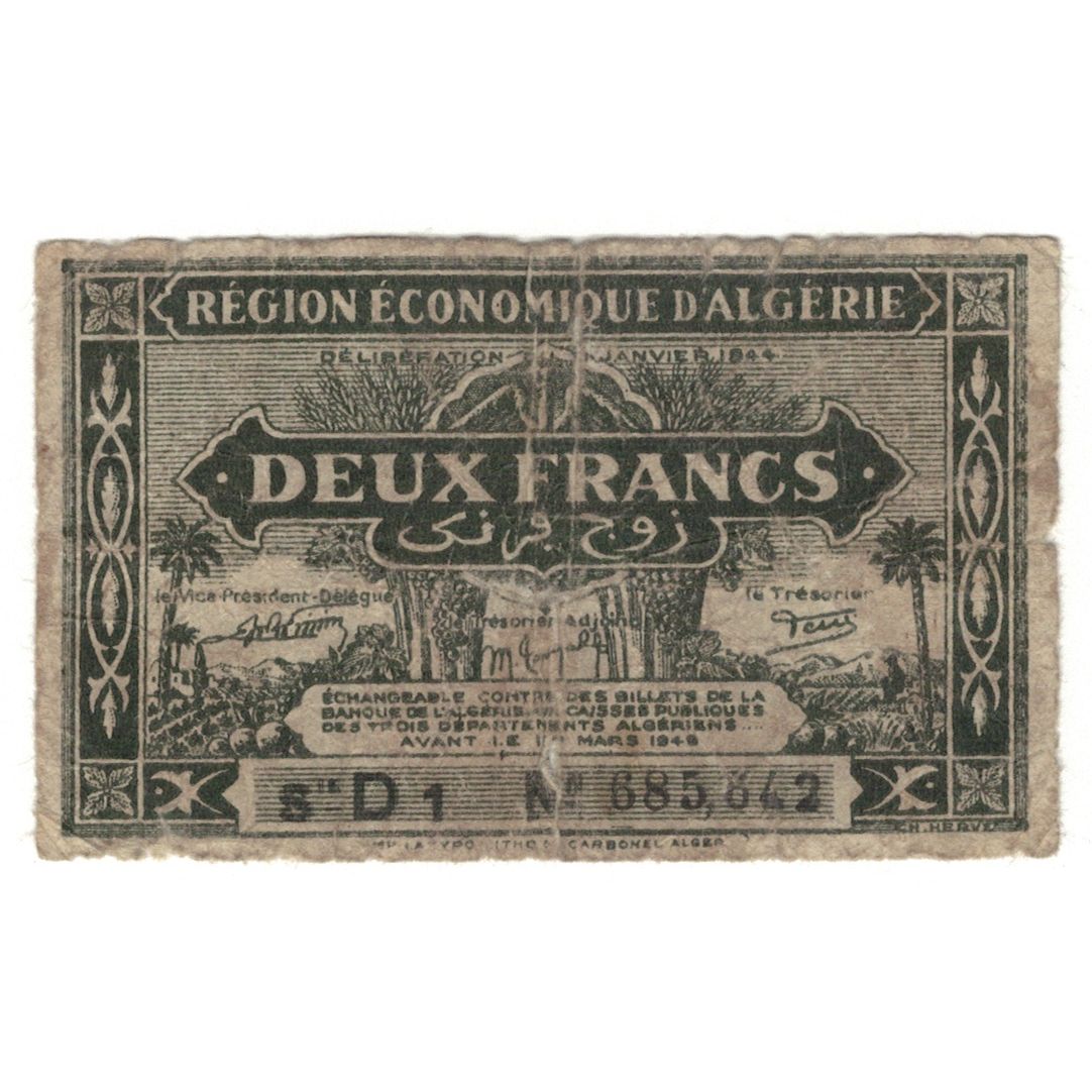 Banknote, Algeria, 2 Francs, 1944, 1944-01-31, KM:102, AG(1-3)