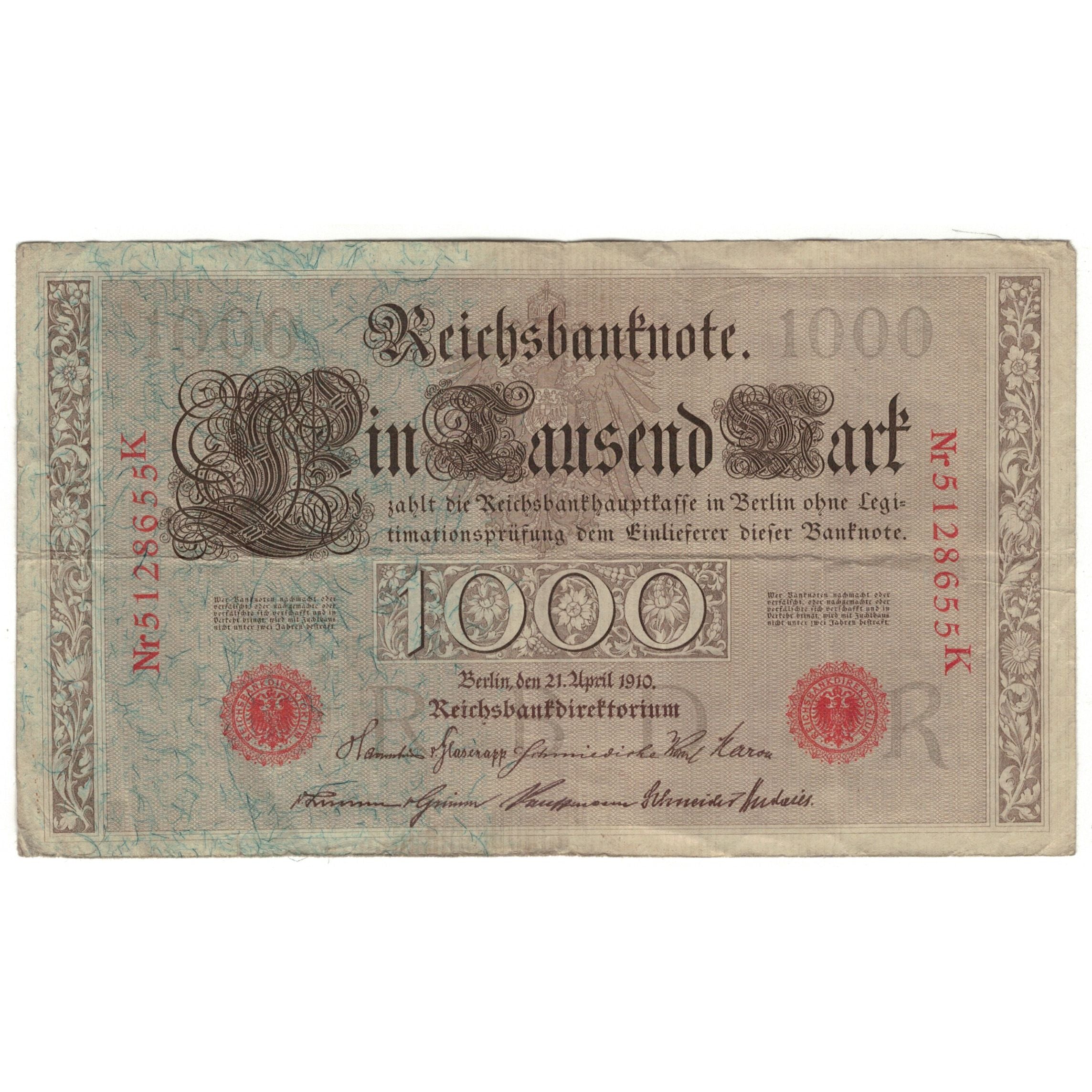 Banknote, Germany, 1000 Mark, 1910, 1910-04-21, KM:44a, VF(20-25)