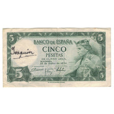 Banknote, Spain, 5 Pesetas, 1954, 1954-07-22, KM:146a, VF(20-25)