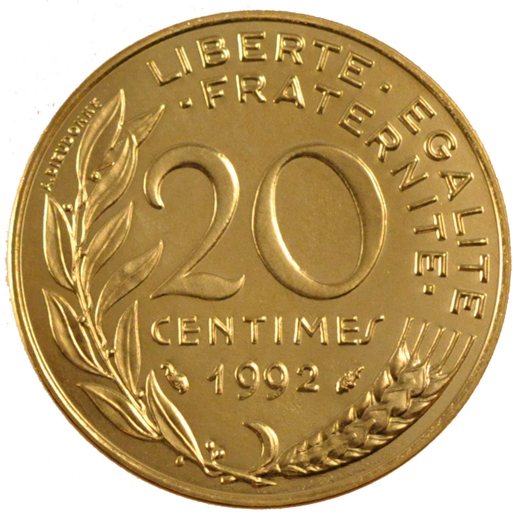 FRANCE, Marianne, 20 Centimes, 1992, Paris, KM #930, MS(65-70),...