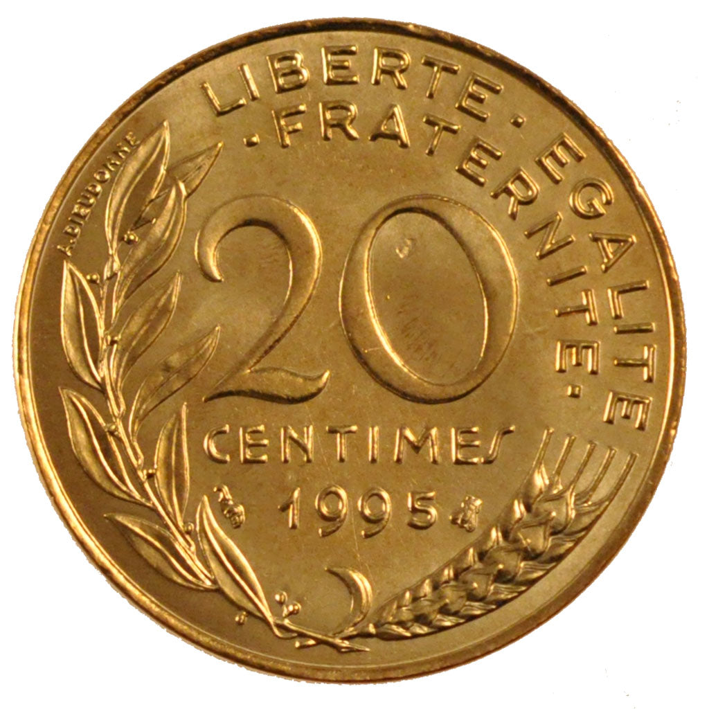 FRANCE, 20 Centimes, 1995, MS(63), Aluminium-Bronze, Gadoury #332, 4.00